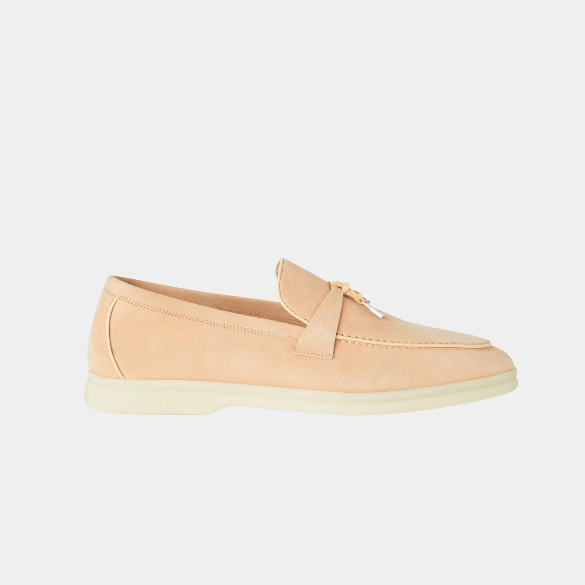 Loro Piana Summer Charms Walk Loafer in Suede &amp; Lambskin, Pink Reef, Side