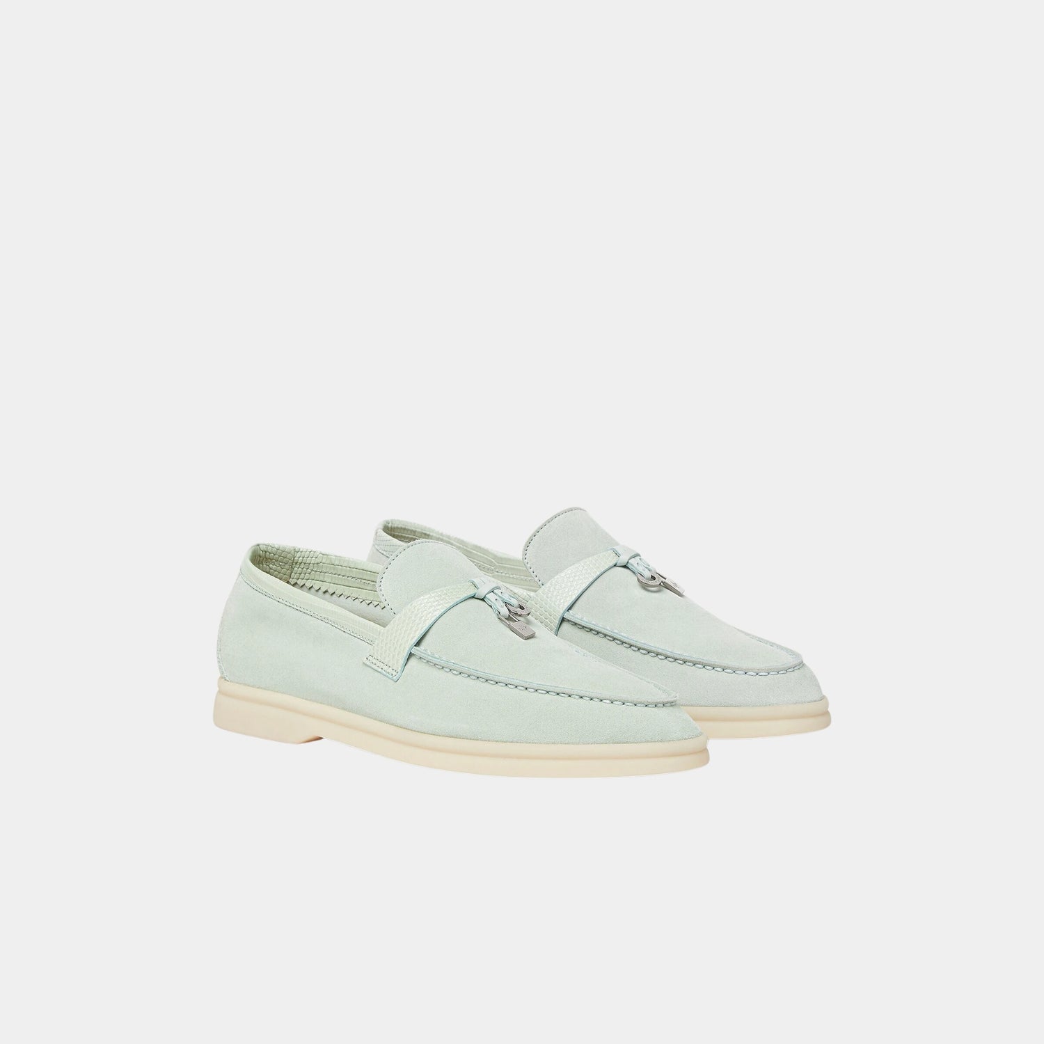 Loro Piana Summer Charms Walk Loafer Suede Lizard Skin, Pale Leaf, Front