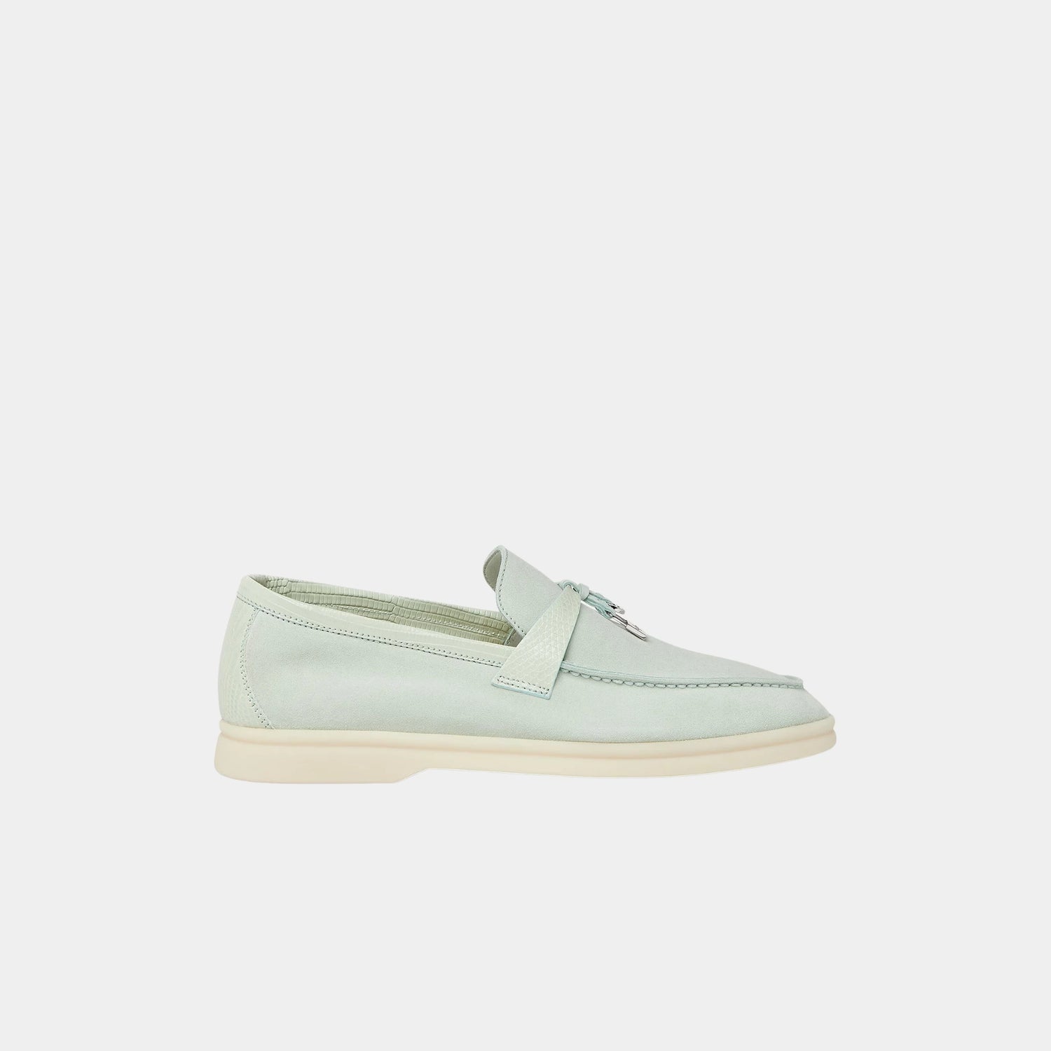 Loro Piana Summer Charms Walk Loafer Suede Lizard Skin, Pale Leaf, Side