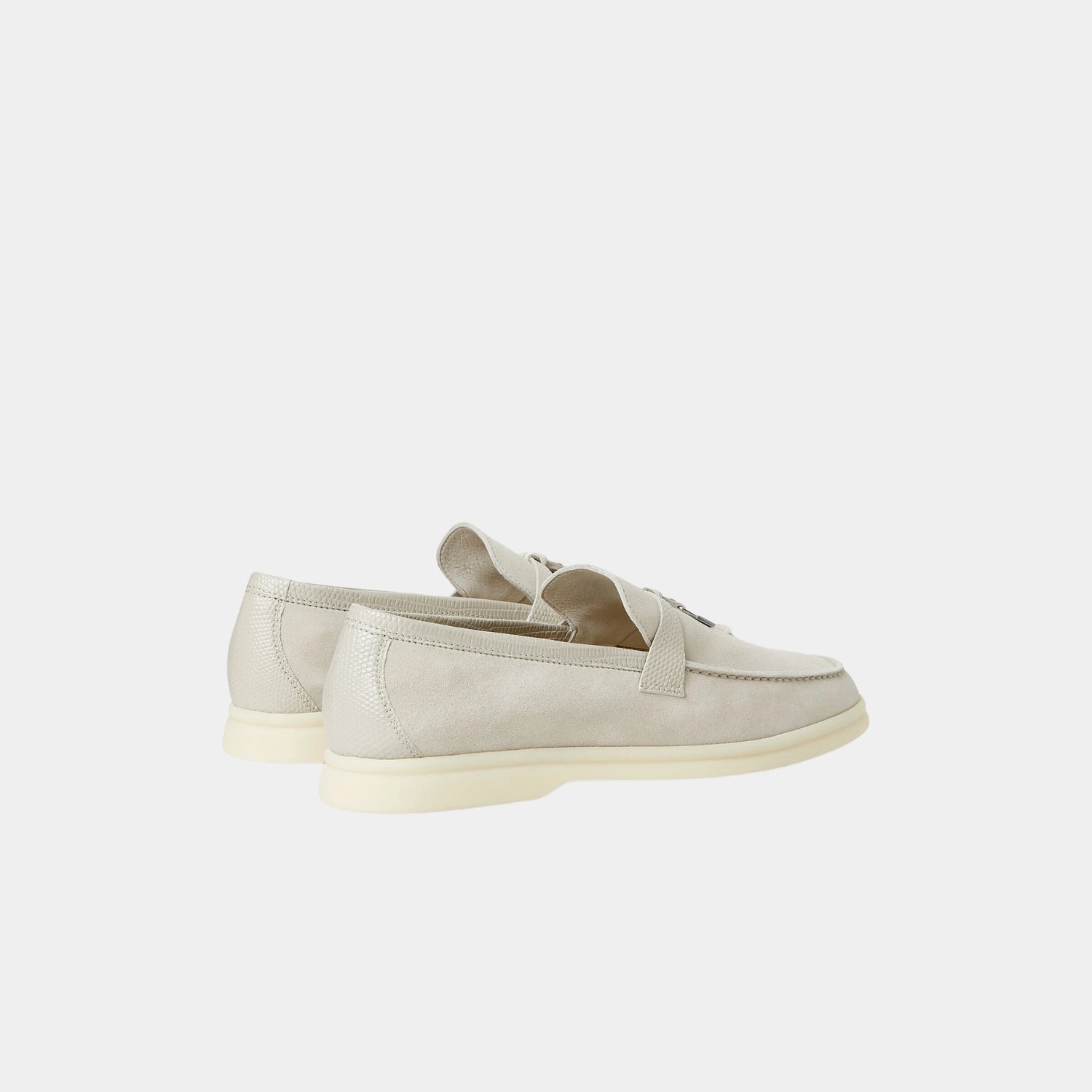Loro Piana Summer Charms Walk Loafer Suede Lizard Skin, Pearl, Back