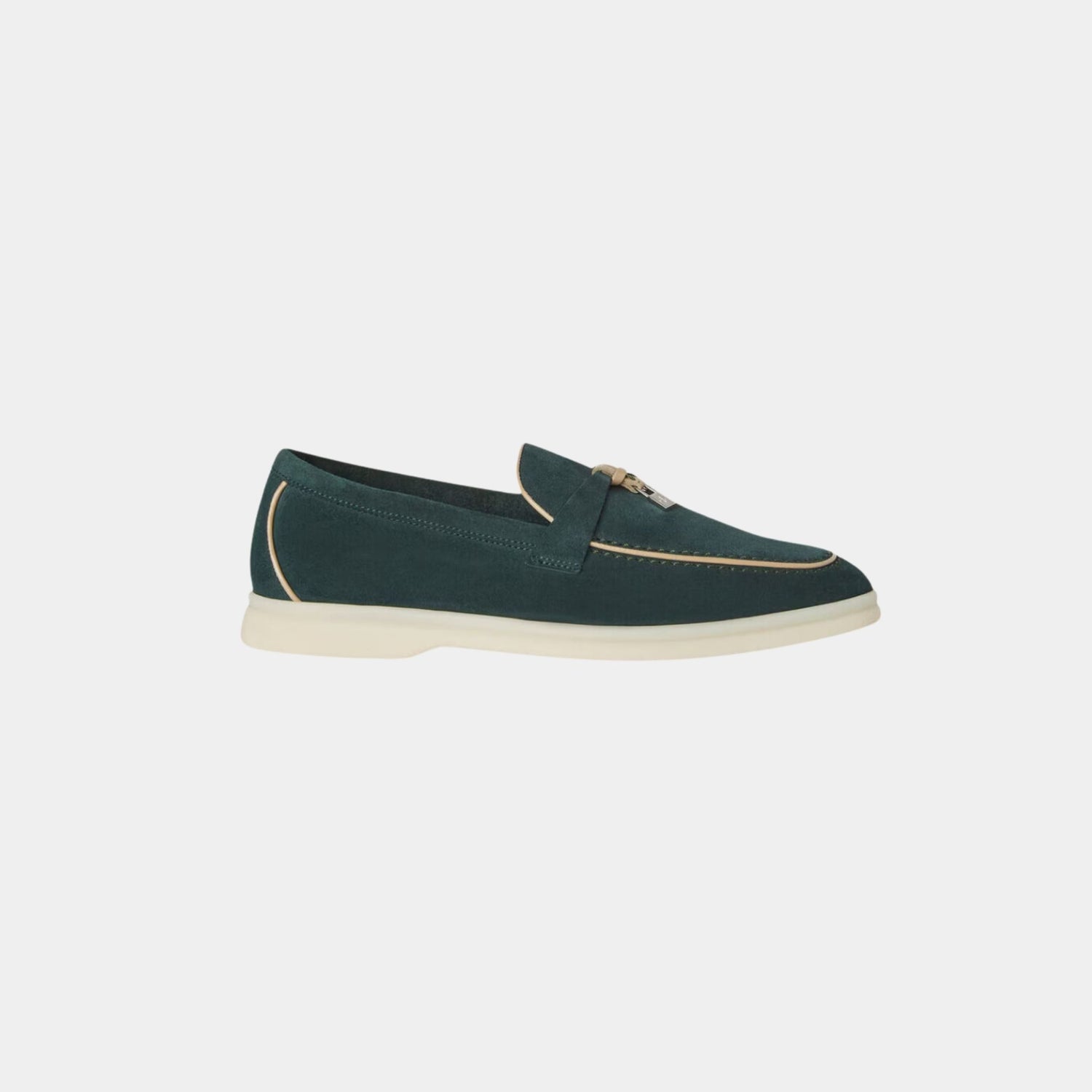 Loro Piana Summer Charms Walk Loafers Suede Goatskin, Emerald Noire, Side View