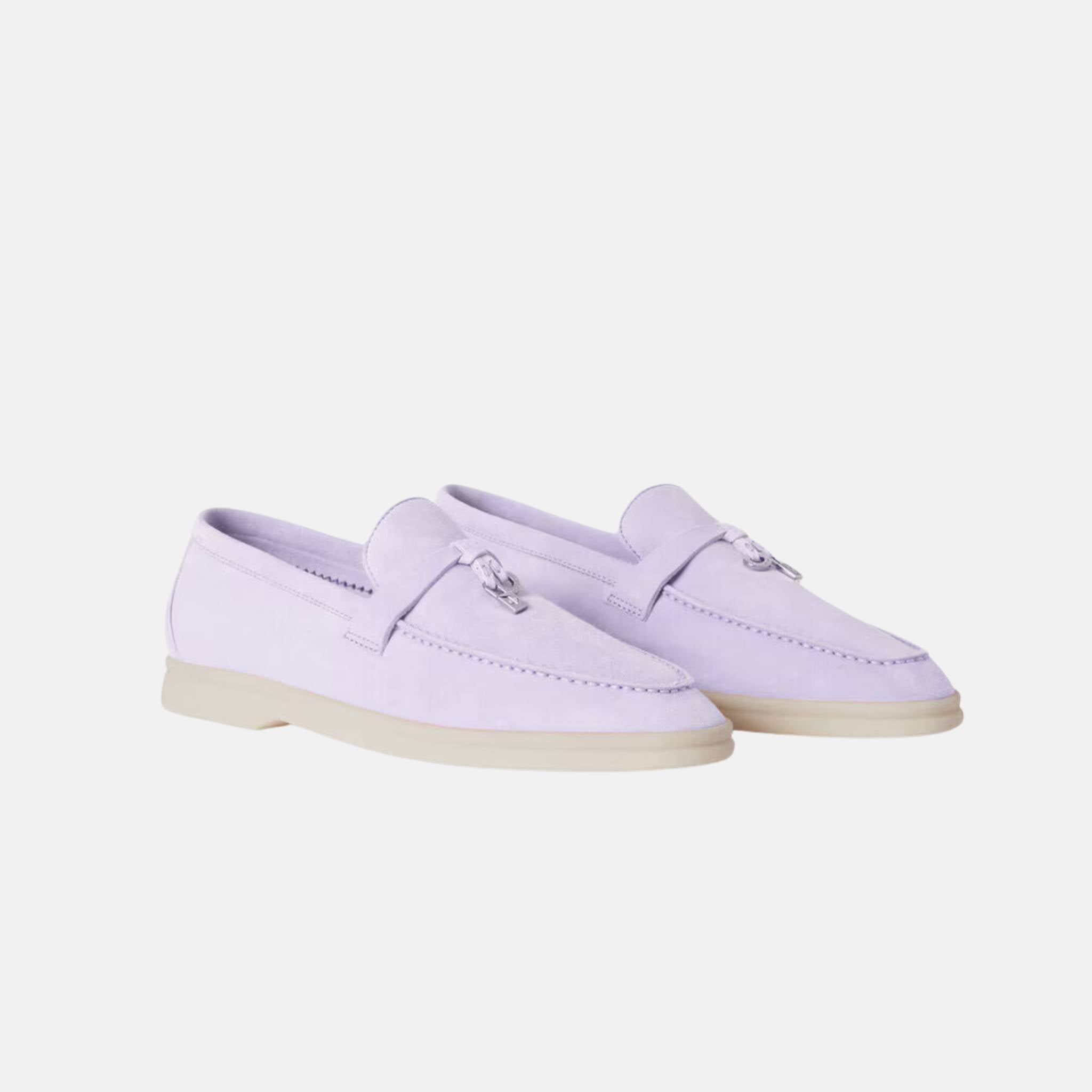 Loro Piana Summer Charms Walk Loafers Suede, Lilac Wagasa, Front