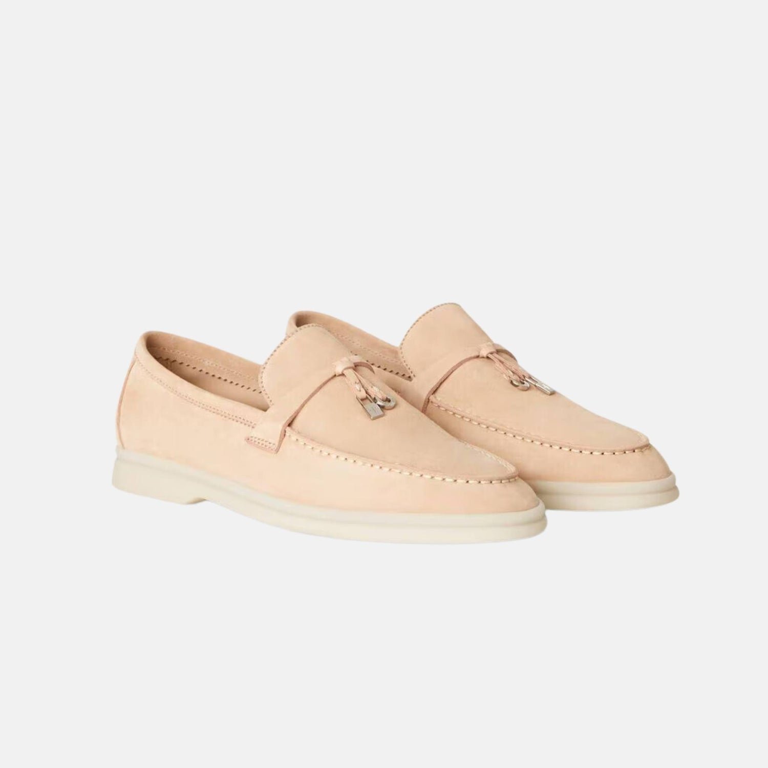 Loro Piana Summer Charms Walk Loafers Suede, Pink Sand, Front