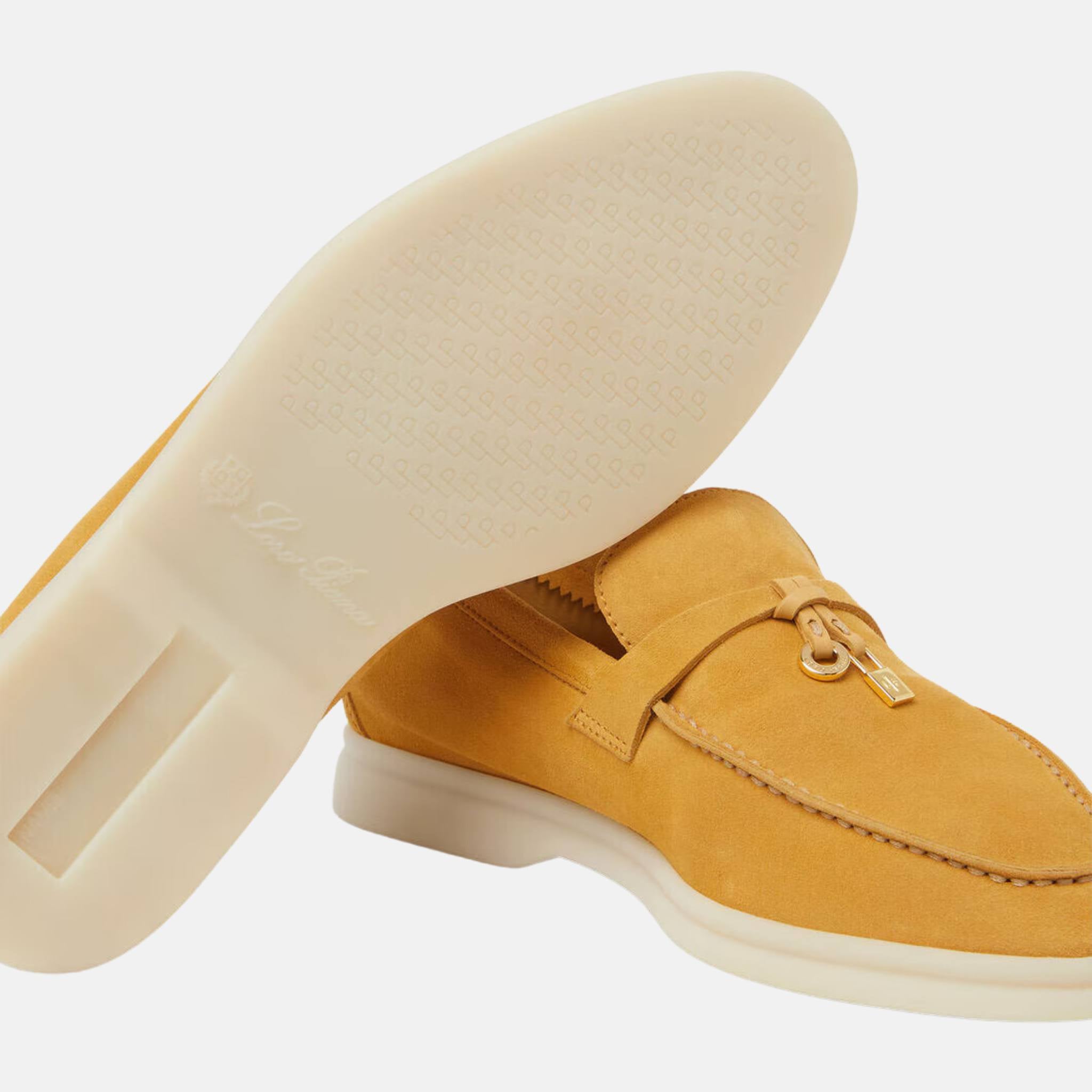 Loro Piana Summer Charms Walk Loafers Suede, Saffron Tea , Bottom