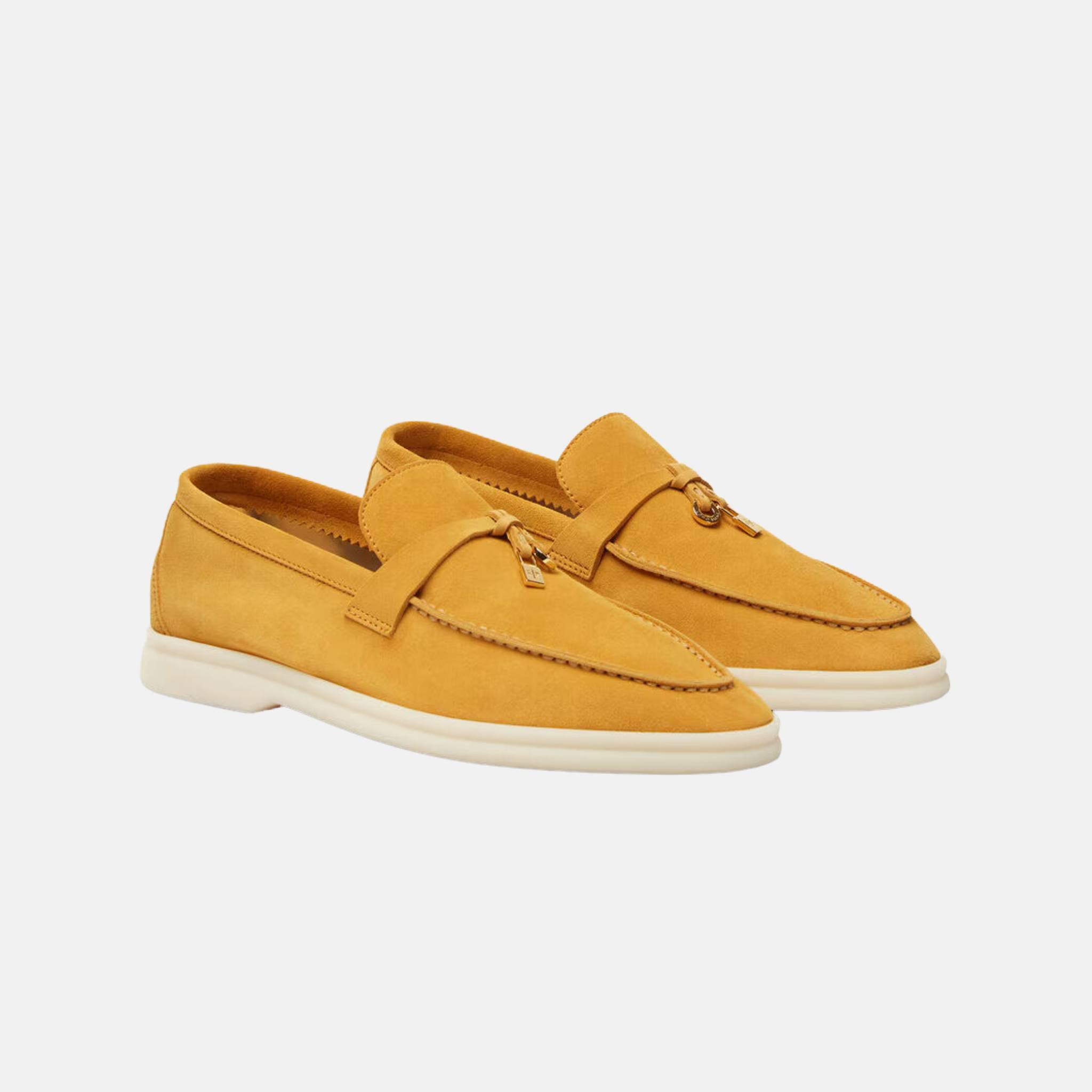 Loro Piana Summer Charms Walk Loafers Suede, Saffron Tea , Front