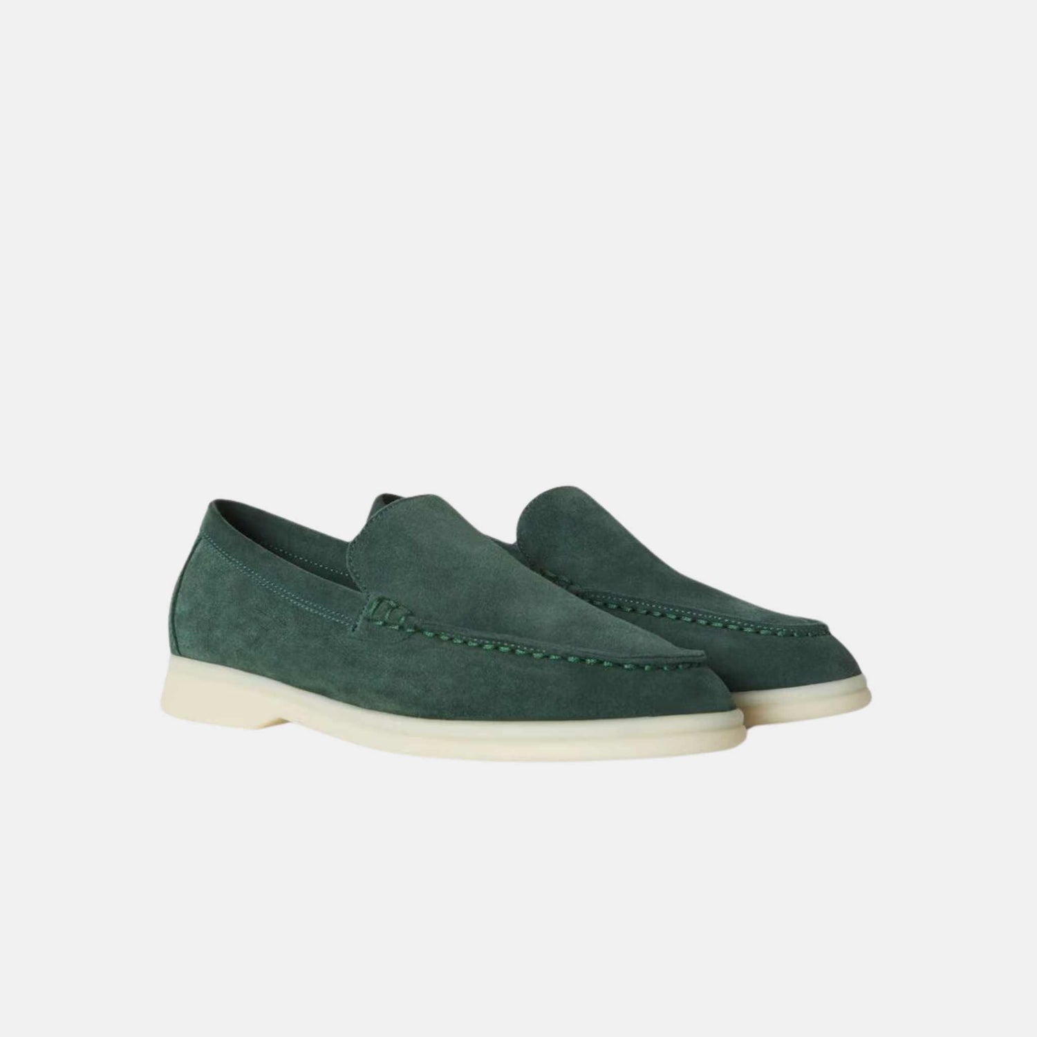 Loro Piana Summer Walk Kids’ Loafers Suede,Green Glass, Front