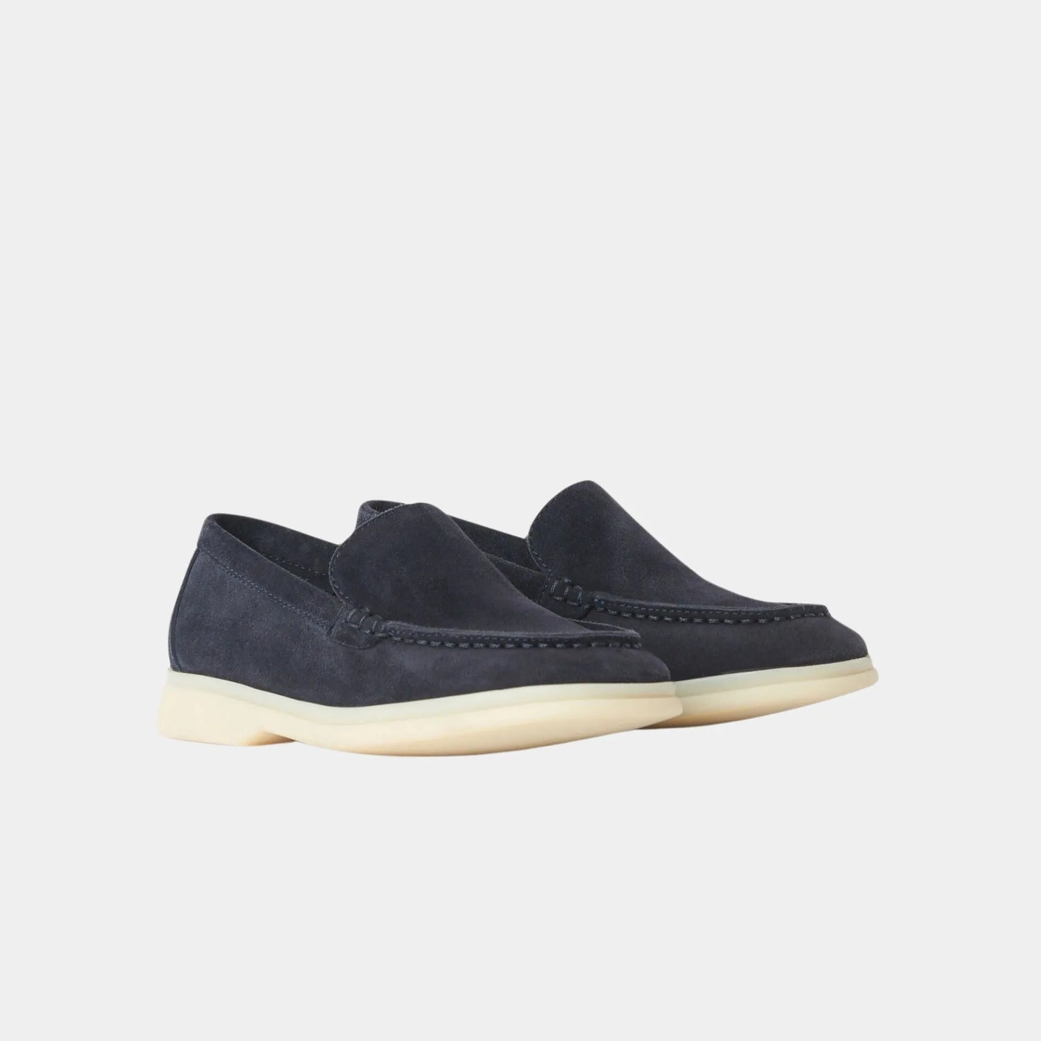 Loro Piana Summer Walk Kids Suede Loafers, Navy Blue, Front