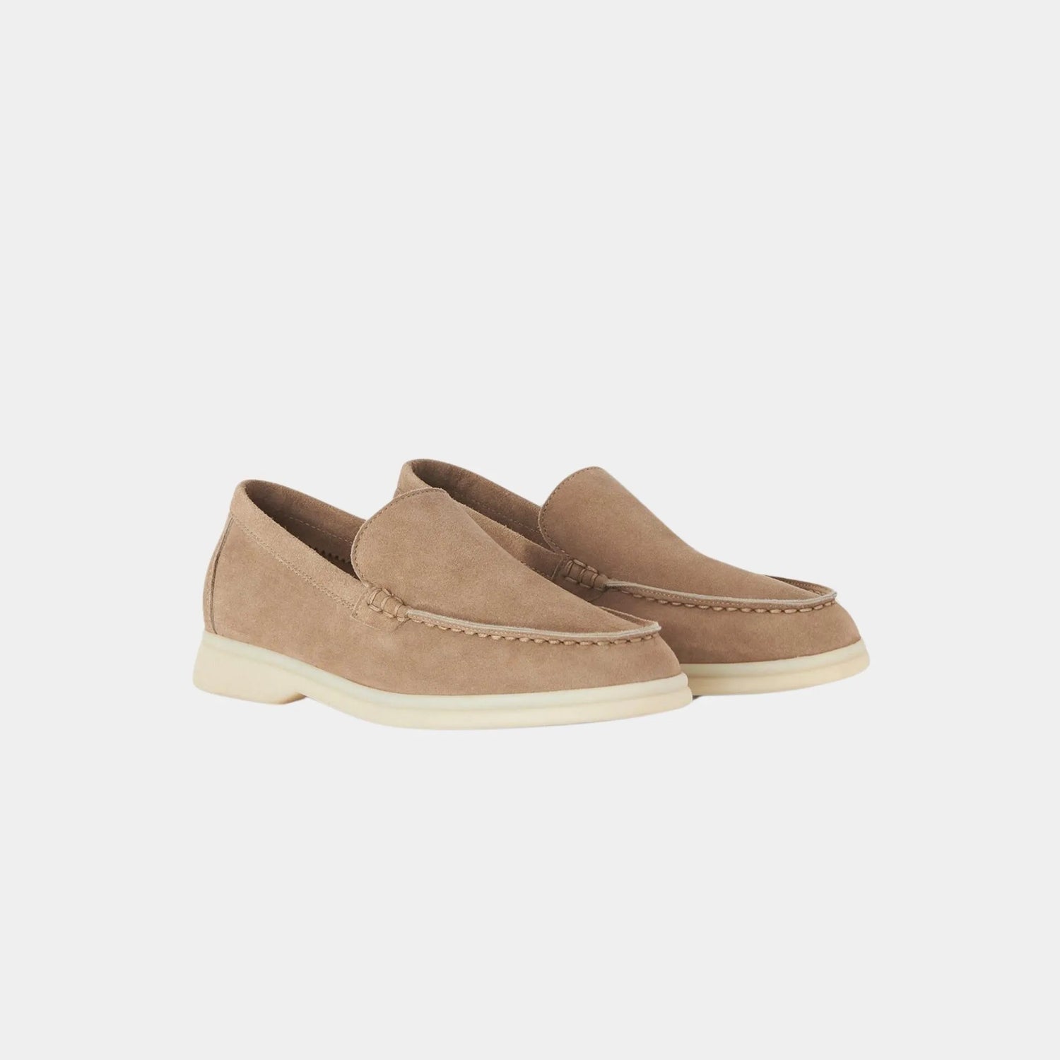 Loro Piana Summer Walk Kids Suede Loafers, Sandstone, Front