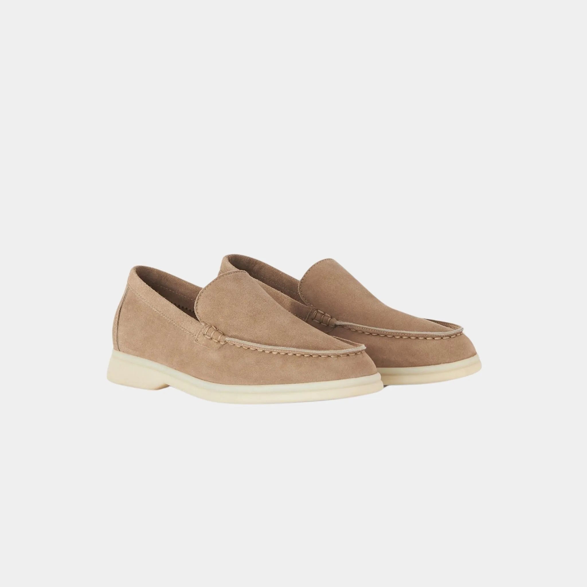 Loro Piana Summer Walk Kids Suede Loafers, Sandstone, Front