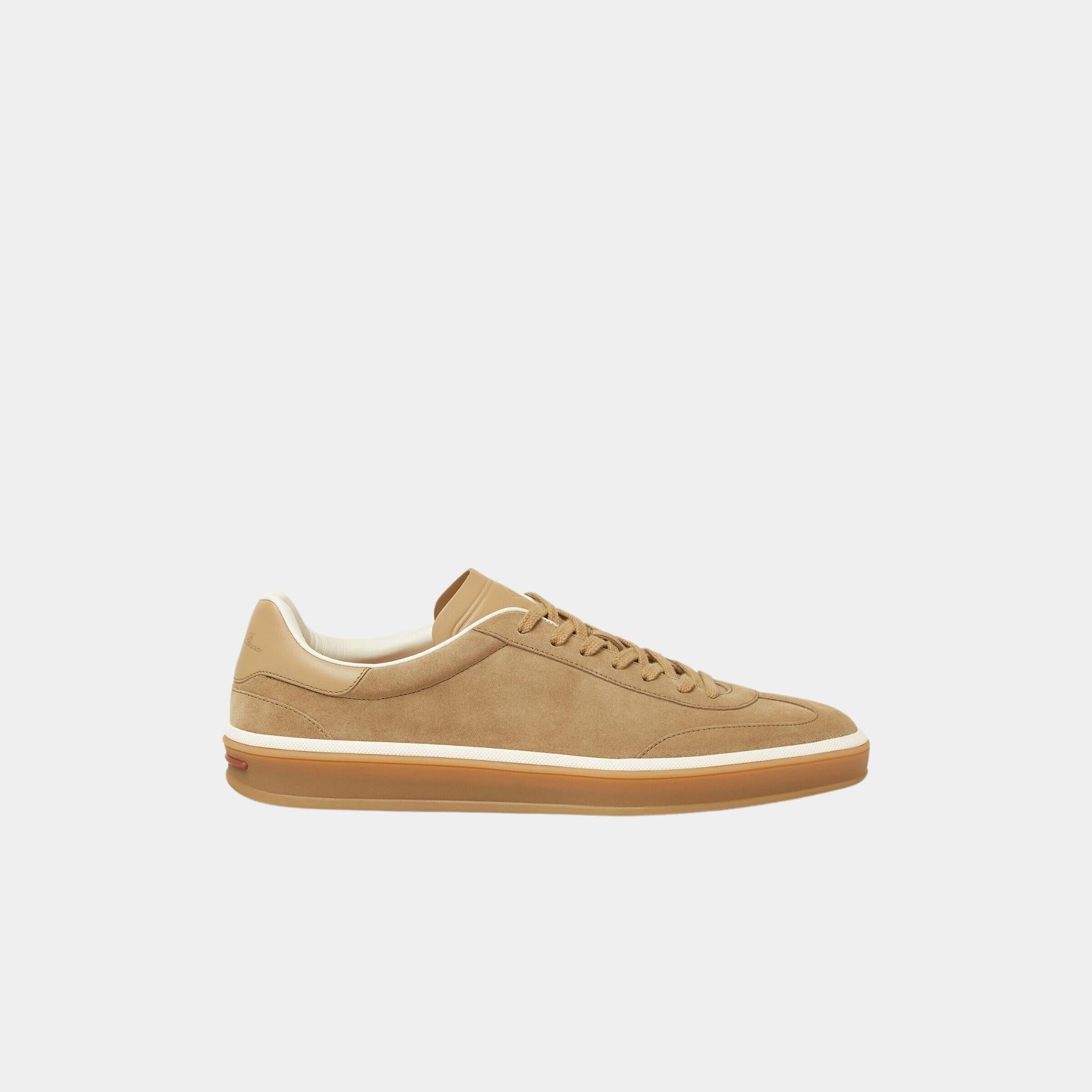 Loro Piana Tennis Walk Sneaker Men Suede Calf Split, Light Wood Smoke, Side
