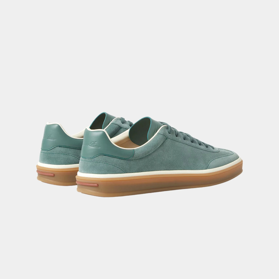 حذاء سنيكرز Tennis Walk للرجال من Loro Piana، جلد عجل سويدي ومشقوق، Pine Cloud، من الخلف