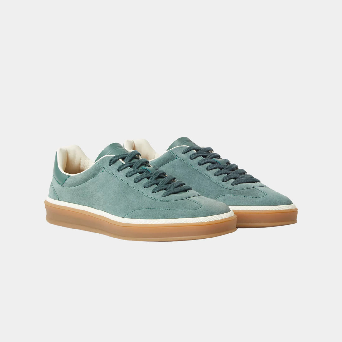 Loro Piana حذاء Tennis Walk الرياضي للرجال من جلد السويد وعجل مشقوق، Pine Cloud، أمامي