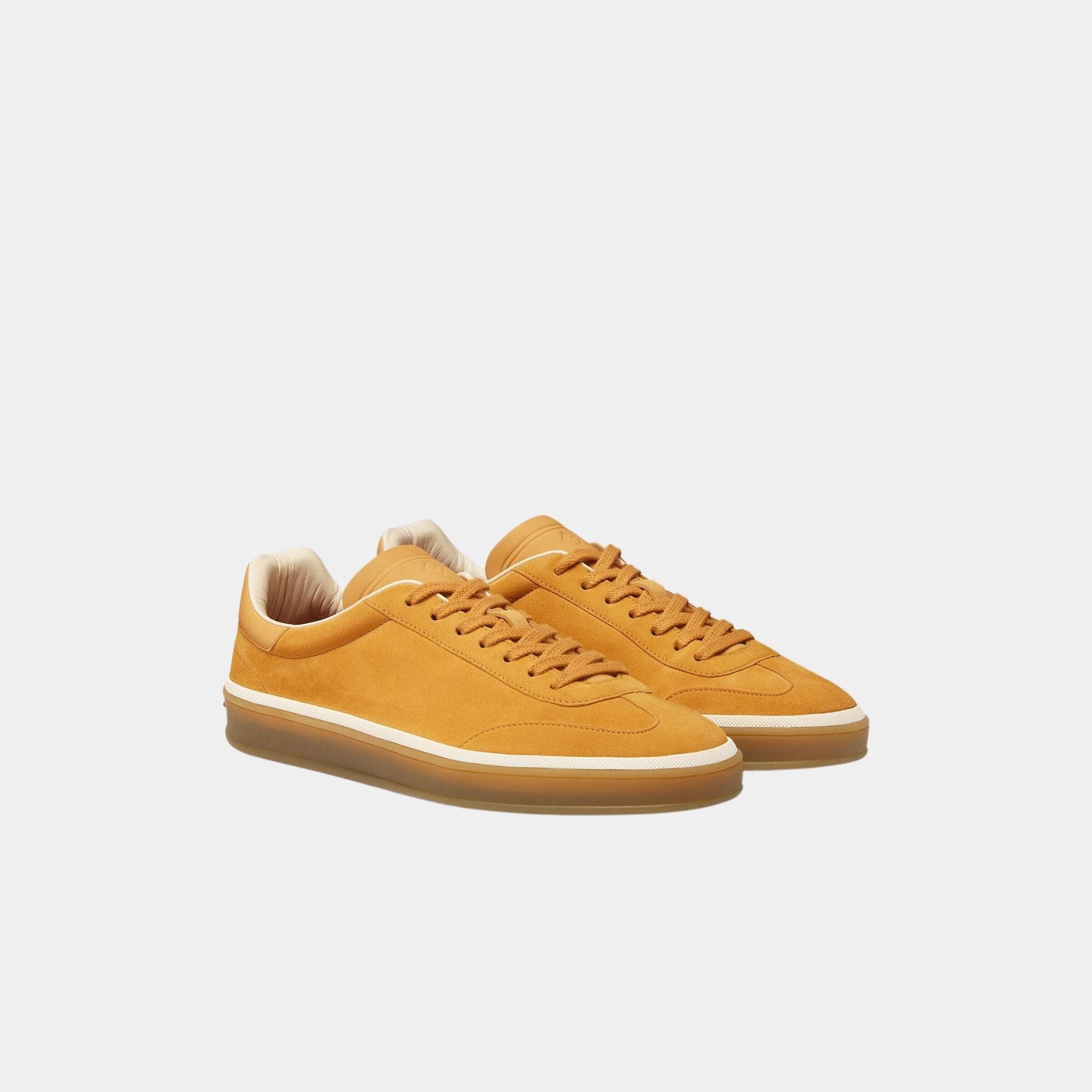 Loro Piana Tennis Walk Sneaker Suede Calf Split, Saffron Tea, Front