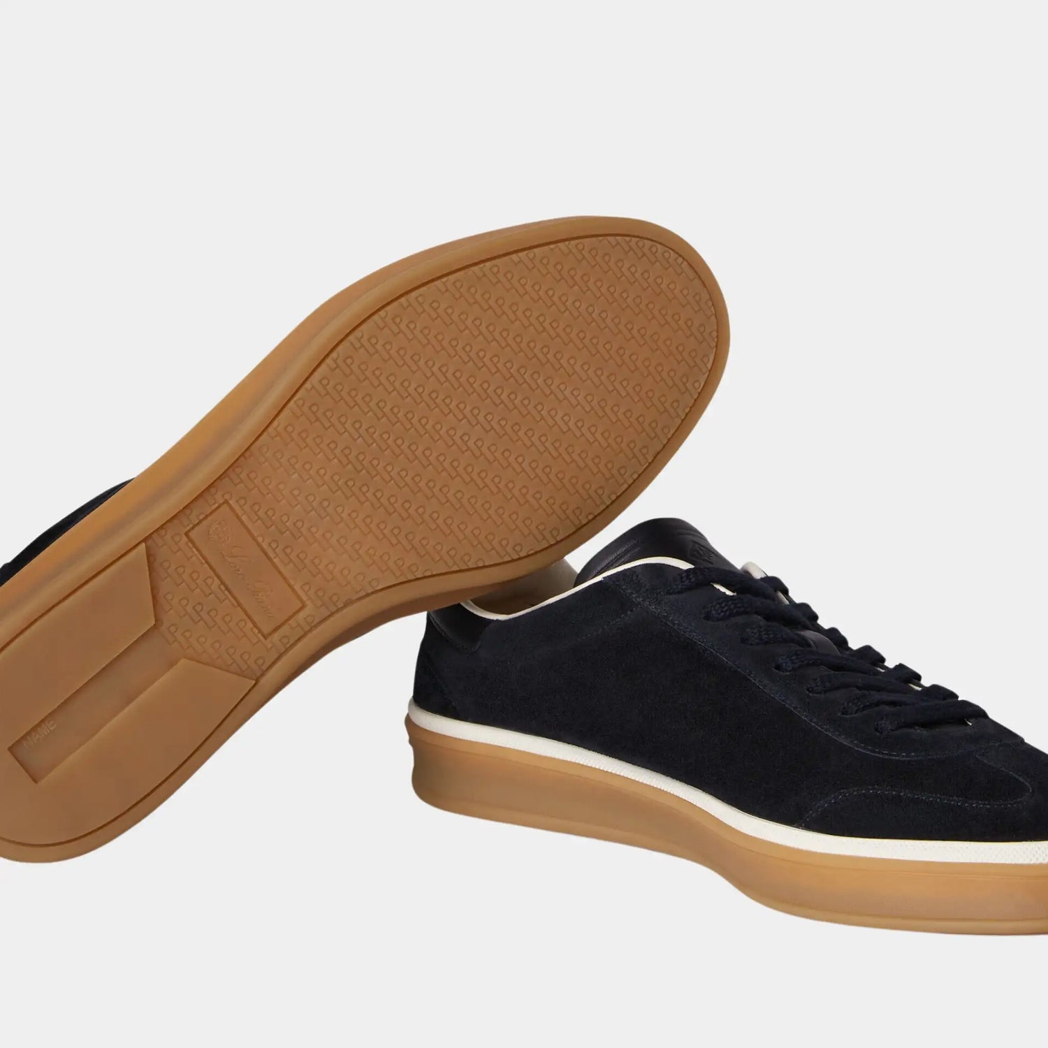 Loro Piana Tennis Walk Sneaker Suede Calf Split, Navy Blue, Bottom