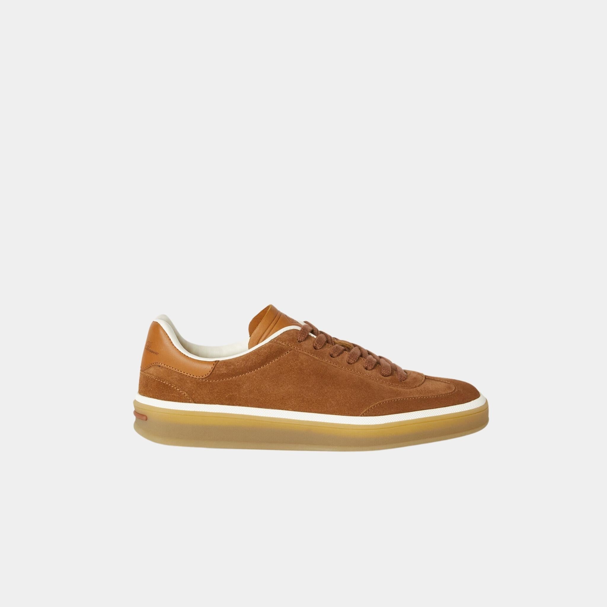 Loro Piana Tennis Walk Suede Calf Split Sneaker, Bark Wood, Side