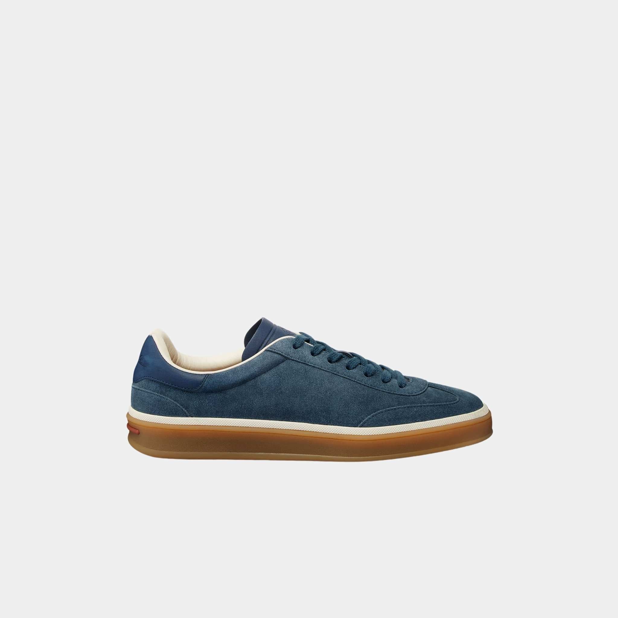 Loro Piana Tennis Walk Suede Calf Split Sneaker, Black Figs, Side