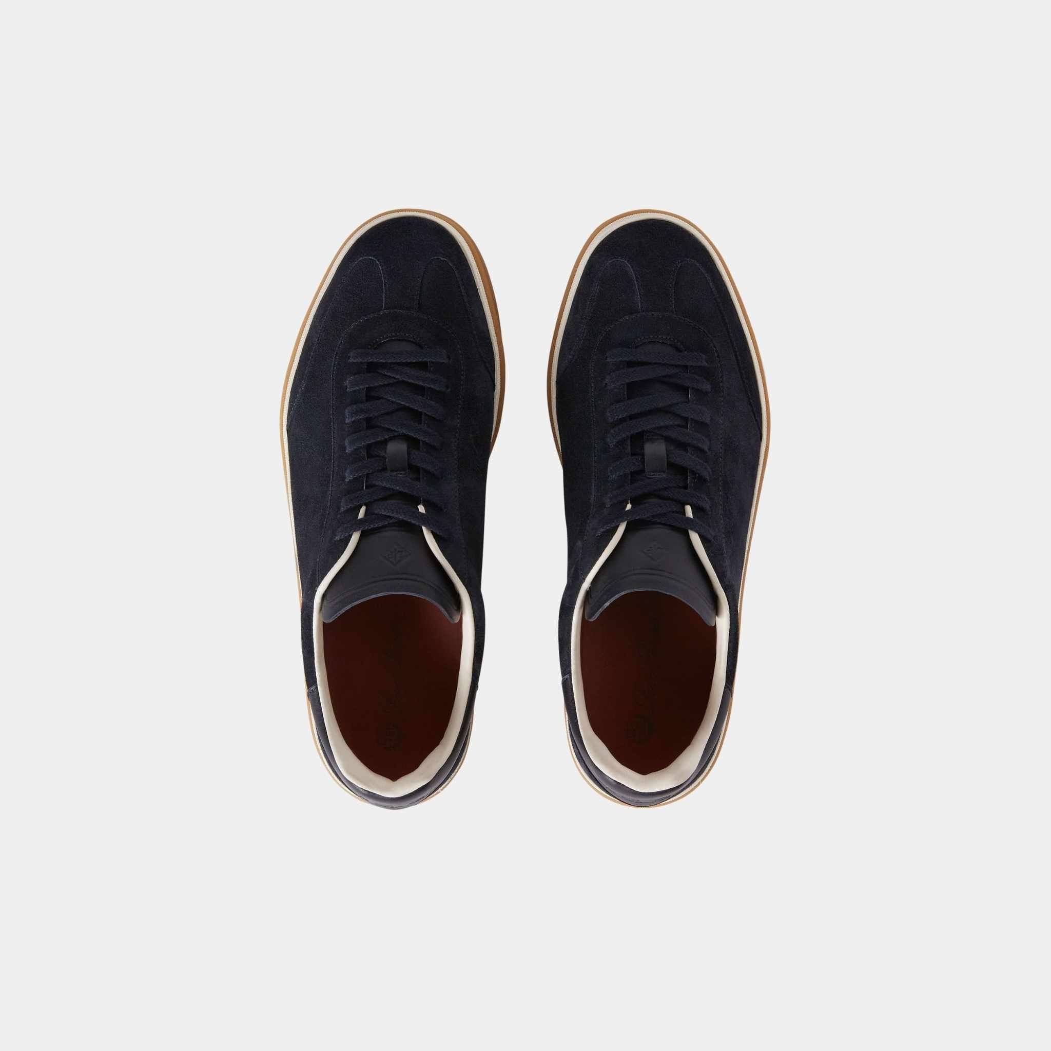 Loro Piana Tennis Walk Suede Calf Split Sneaker, Navy Blue, Top