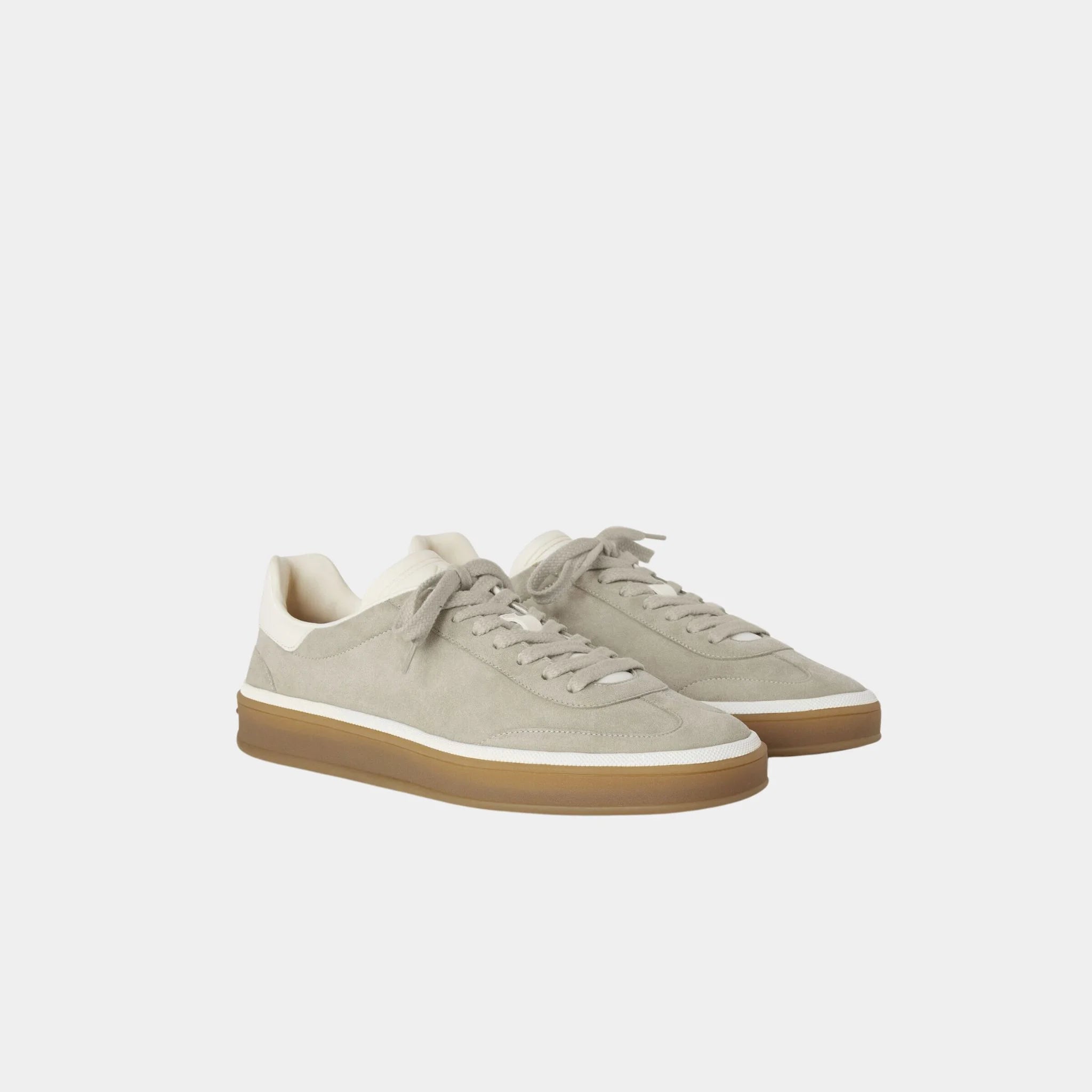 Loro Piana Tennis Walk Suede Calf Split Sneaker, Powder Pearl, Front