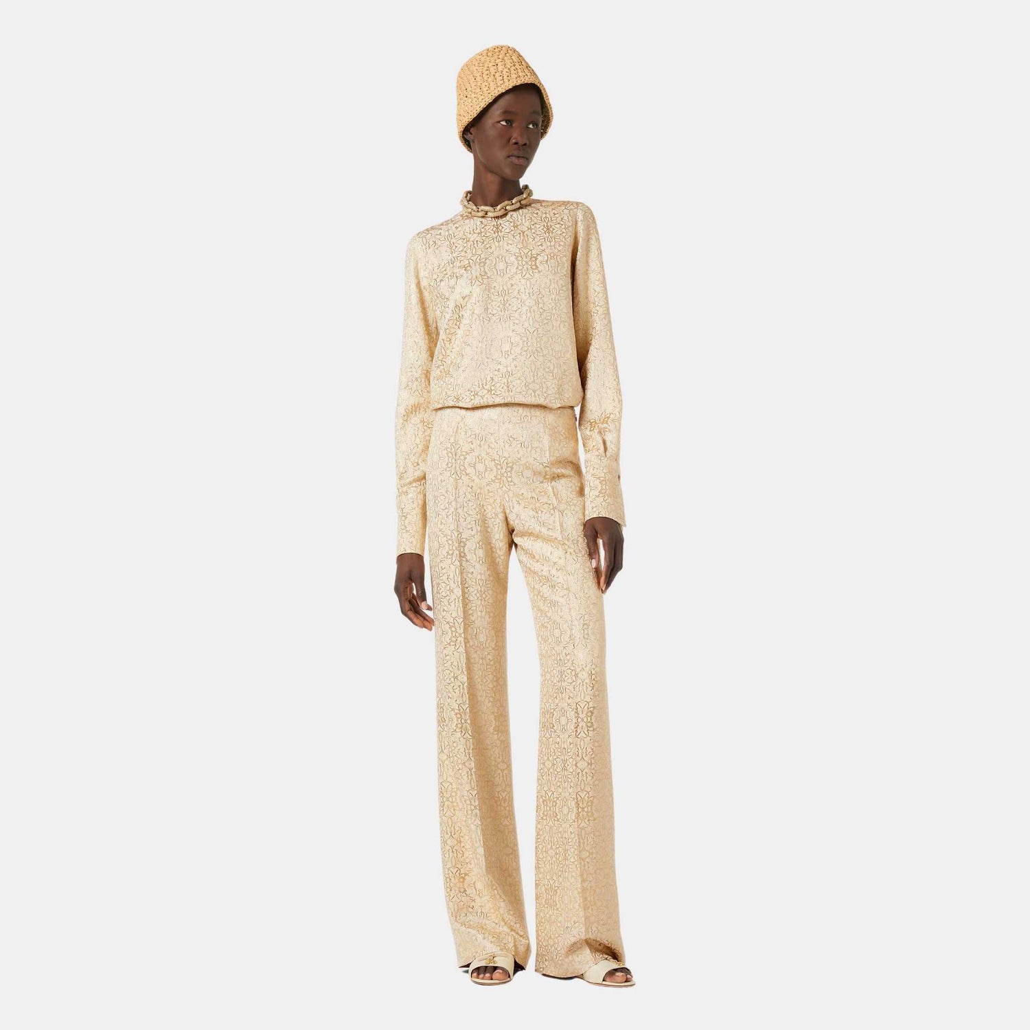 Loro Piana Timi Trousers Silk, Goldent Butter, Model