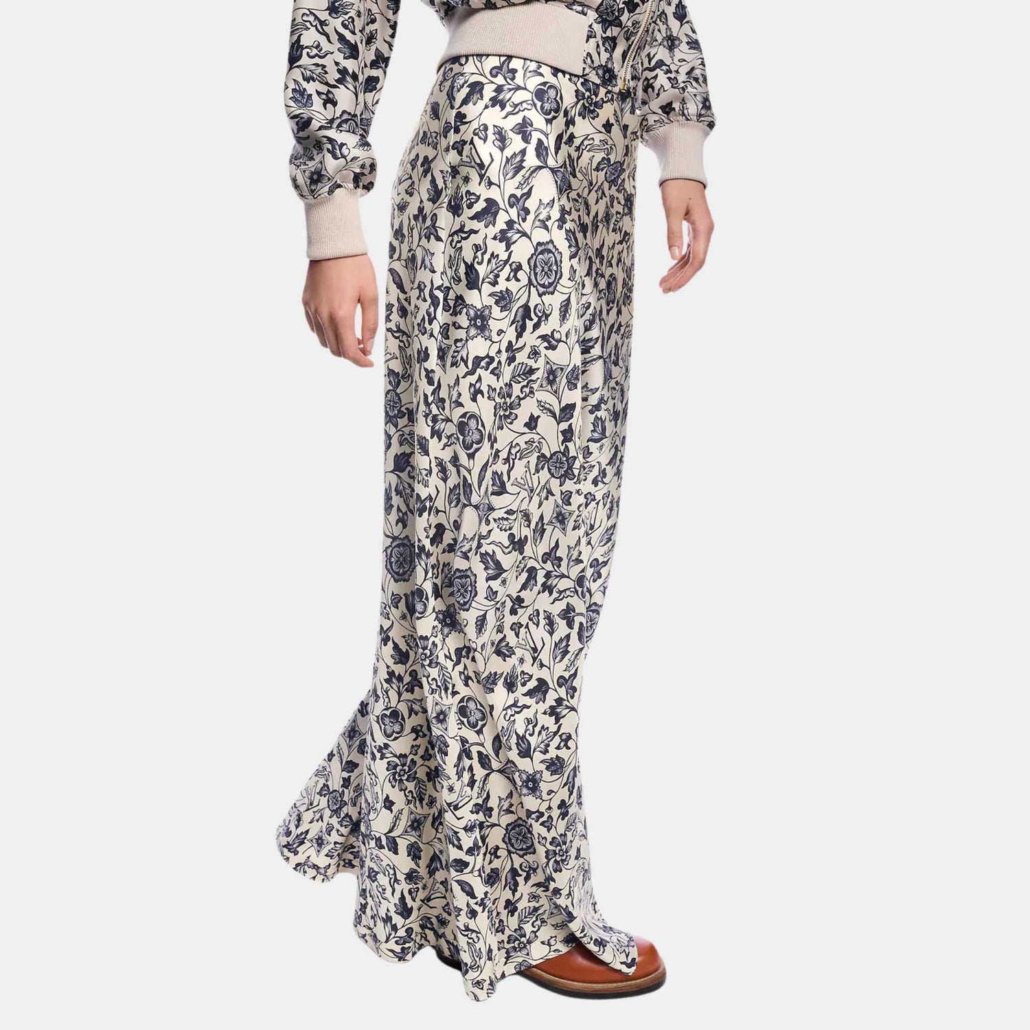 Louis Vuitton Botanical Print Flared Maxi Skirt Cream, Model, Side