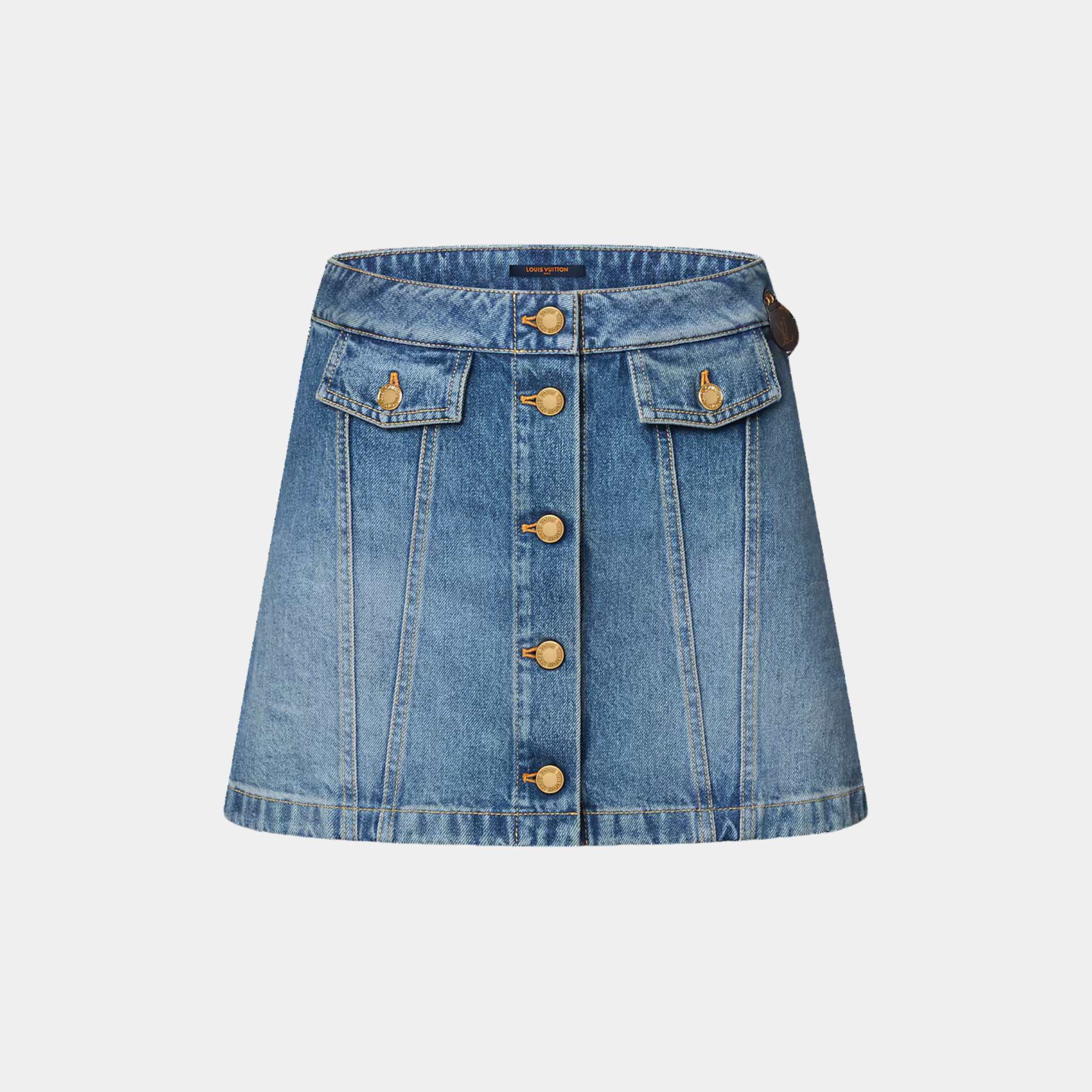 Louis Vuitton Button Front Denim Mini Skirt, Front