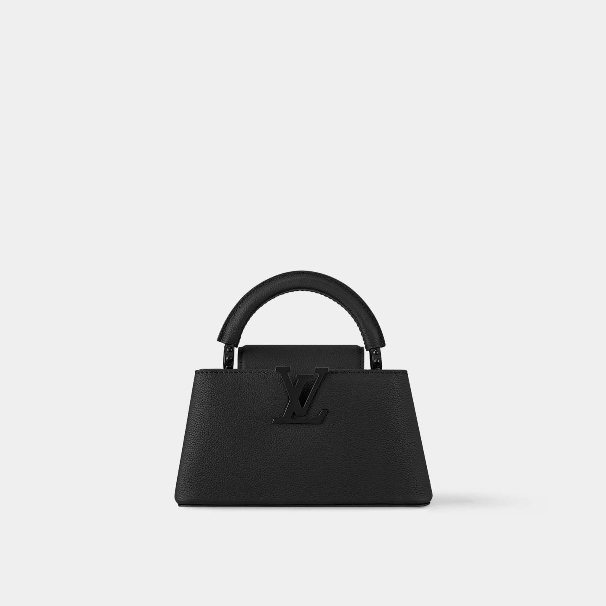 Louis Vuitton Capucines East West Mini Handbag Taurillon Leather, All Black , Front