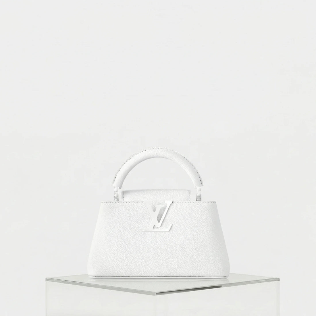 Louis Vuitton Capucines East West Mini Handbag Taurillon Leather, White, Front