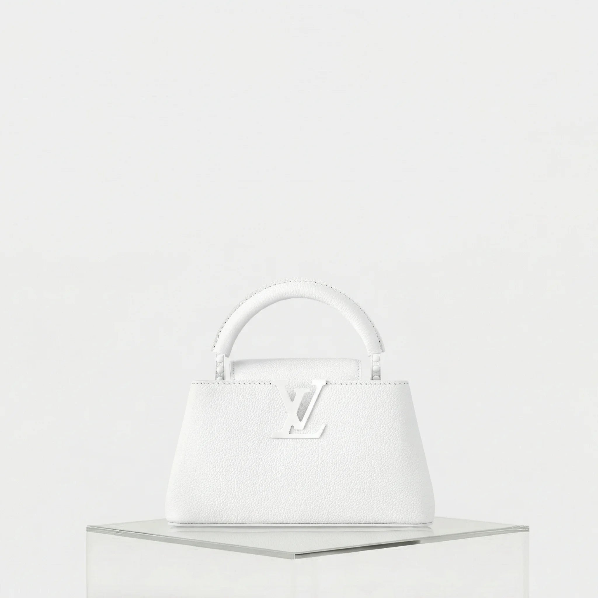 Louis Vuitton Capucines East West Mini Handbag Taurillon Leather, White, Front