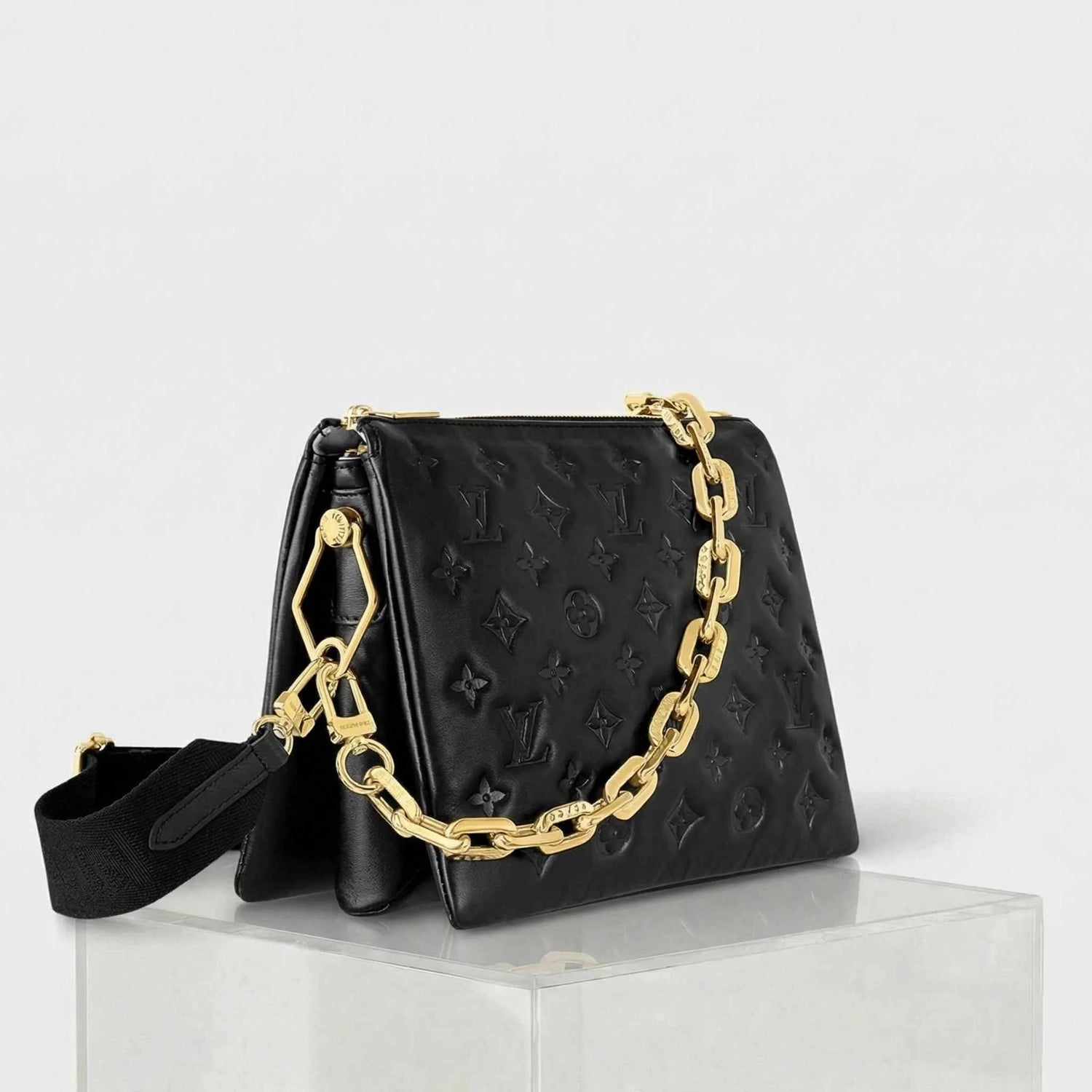 Louis Vuitton Coussin PM Handbag Monogram-embossed Puffy Lambskin, Black, Side