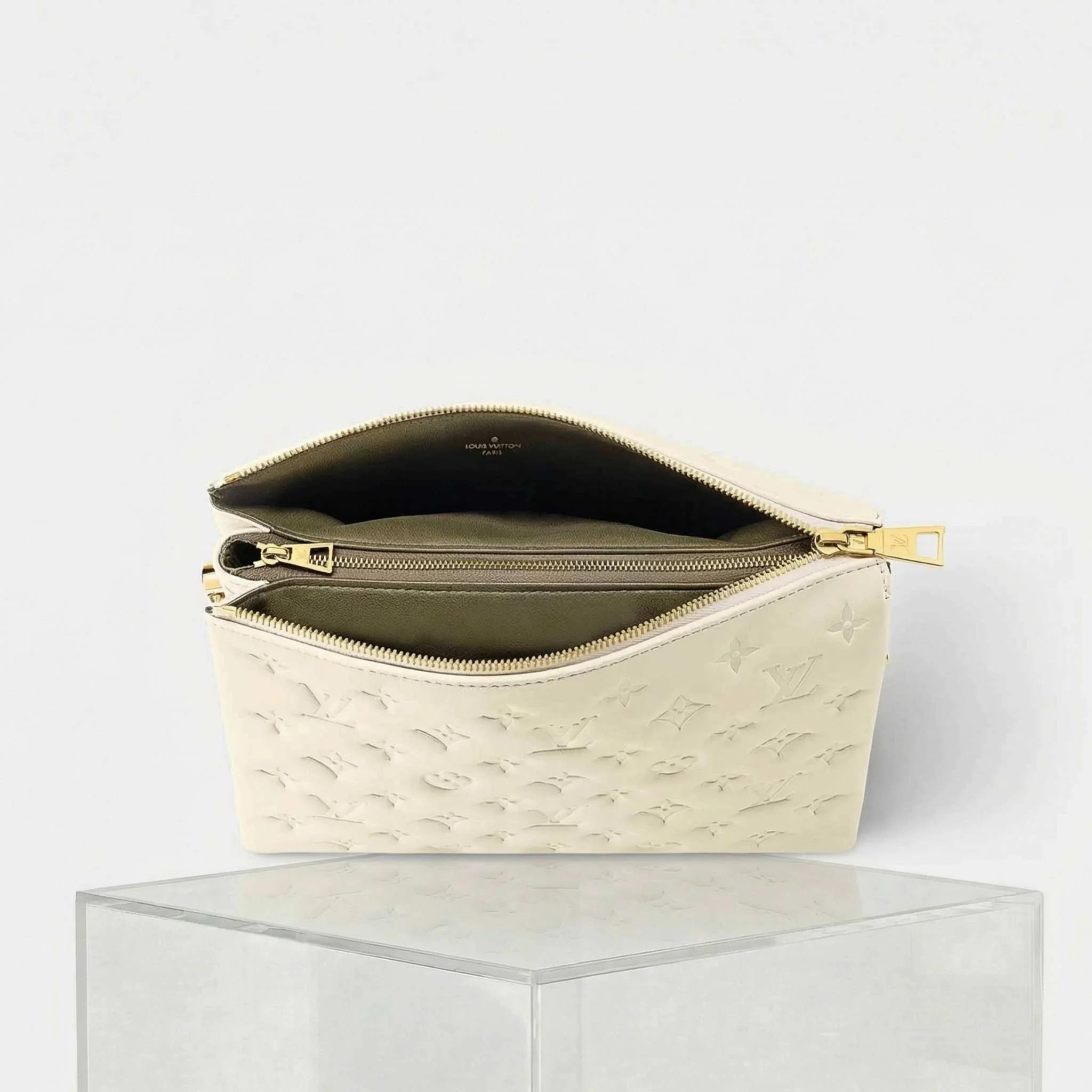 Louis Vuitton Coussin PM Handbag Monogram-embossed Puffy Lambskin, Creme, Inside