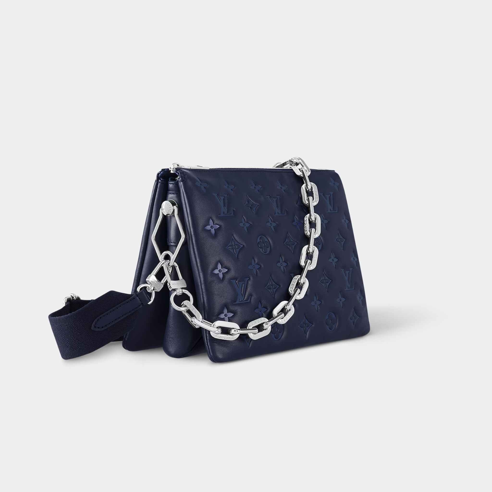 Louis Vuitton Coussin PM Handbag Monogram-embossed Puffy Lambskin, Navy, Side