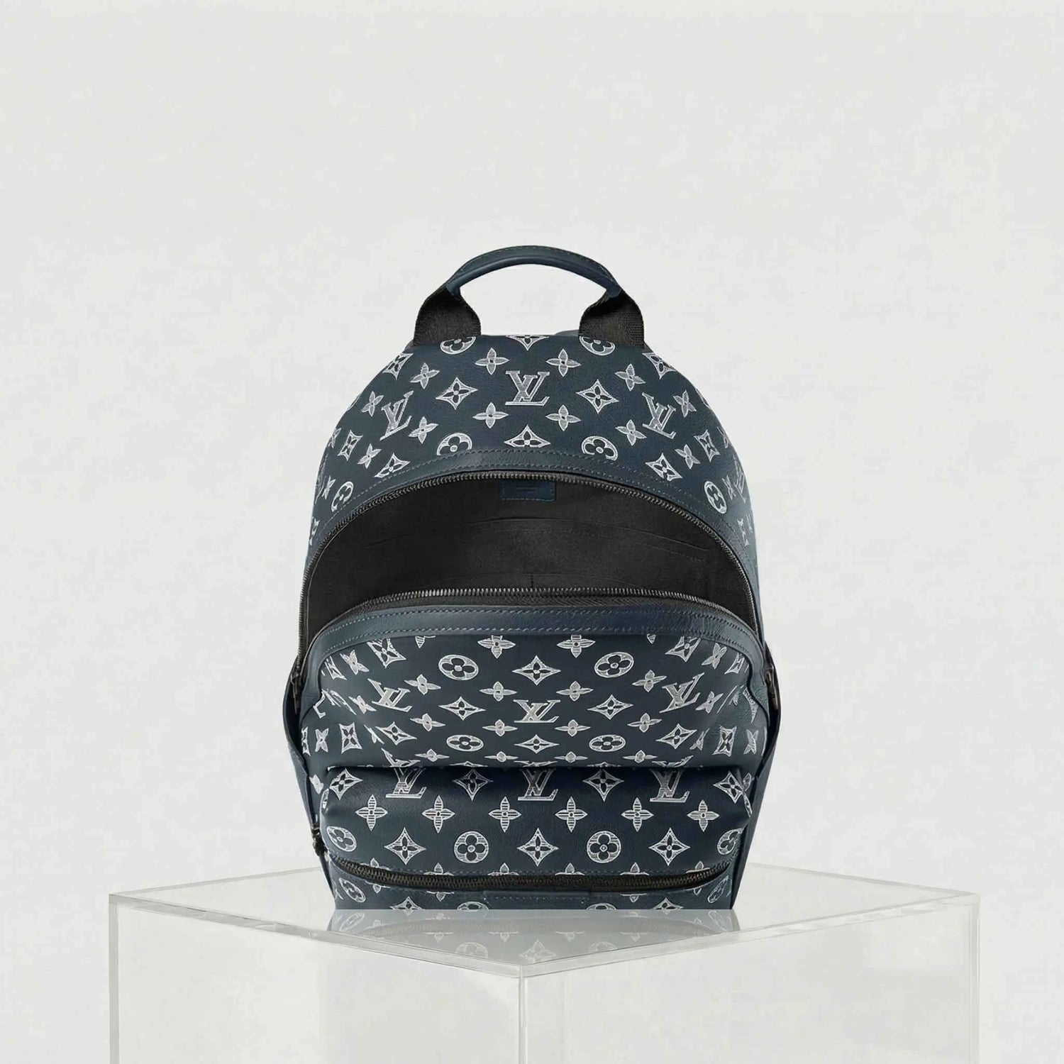 Louis Vuitton Discovery Backpack Monogram Shadow Leather, Navy Blue, Inside
