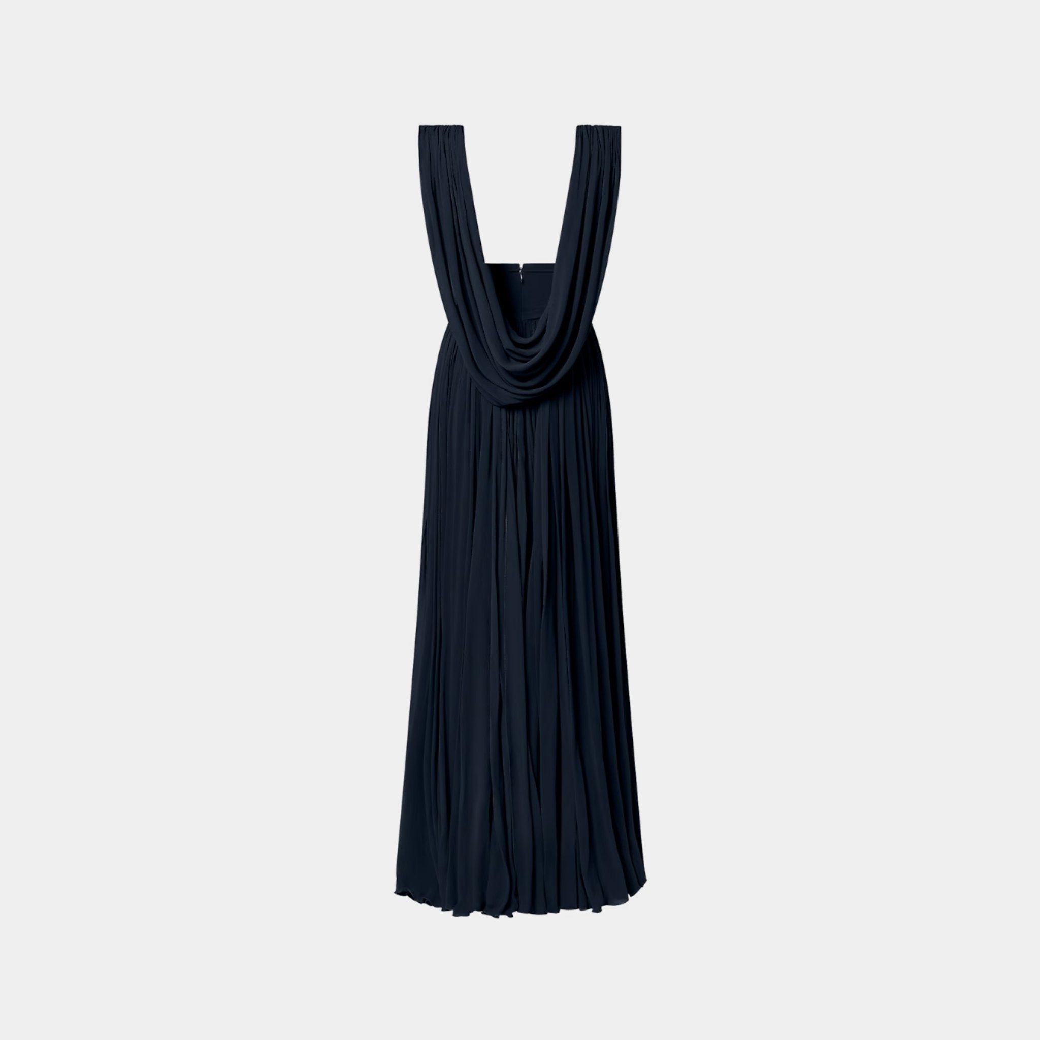 Louis Vuitton Draped Back Empire Silk Georgette Gown, Dark Night Blue, Back