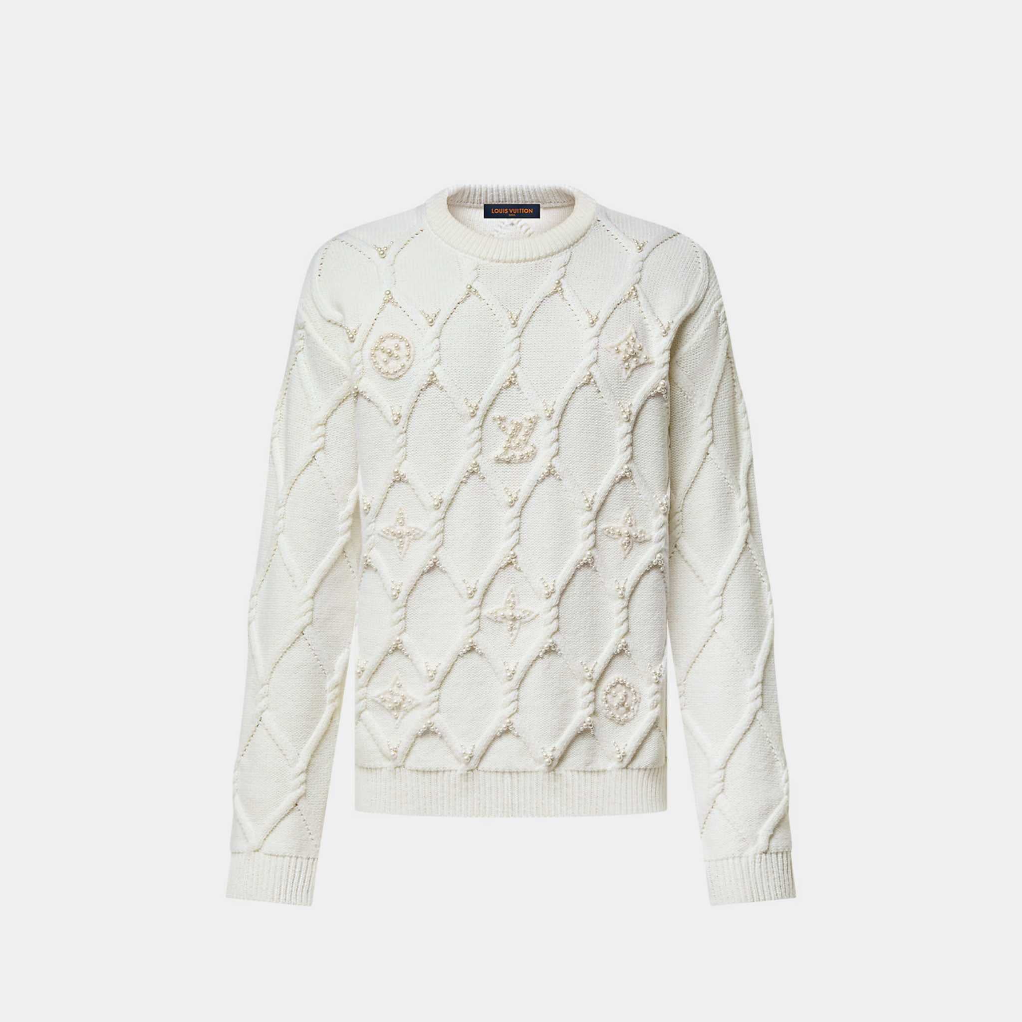 Louis Vuitton Embellished Cable Knit Wool Blend Pullover, Front