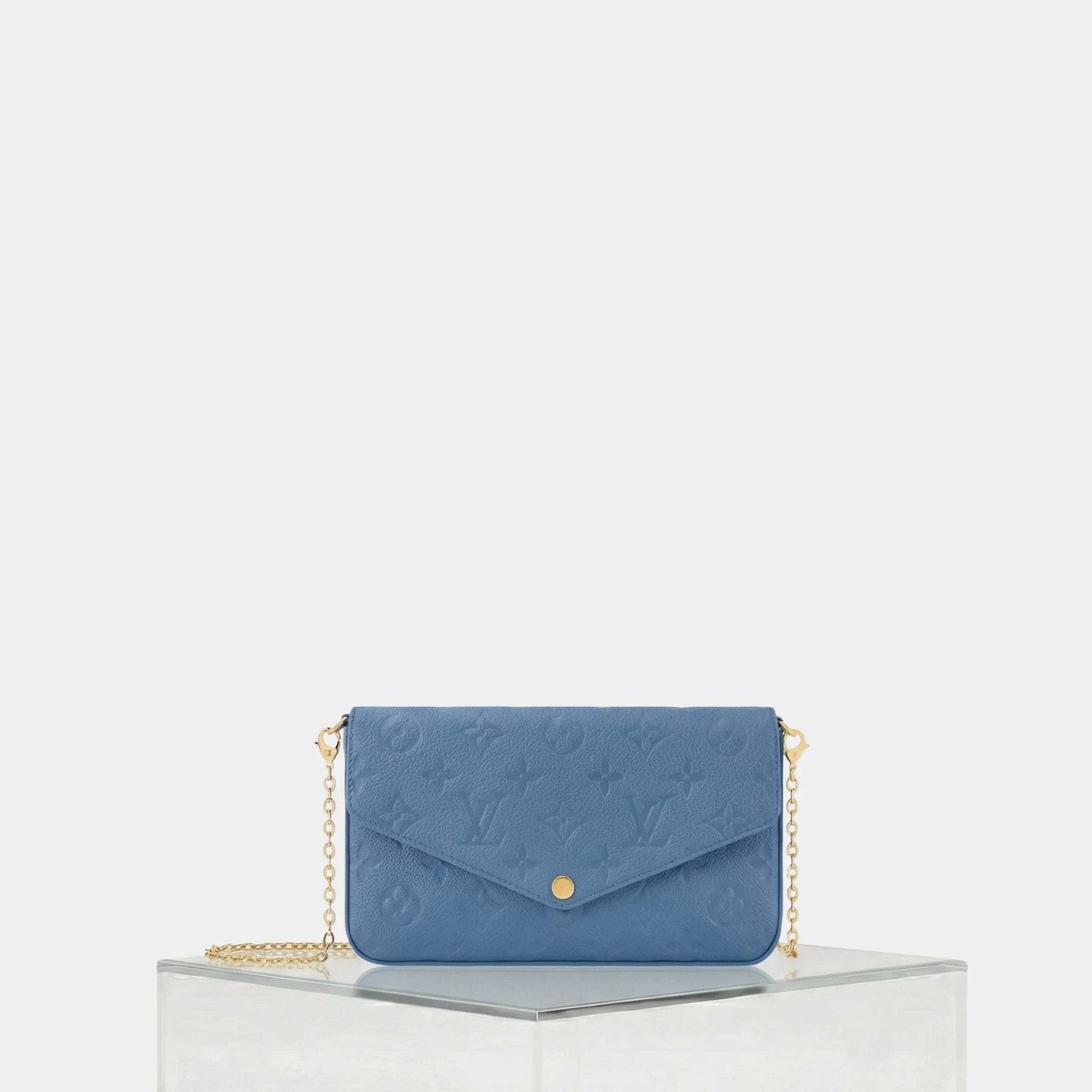 Louis Vuitton Félicie Pochette Handbag Monogram Empreinte, Bleu Jean, Front