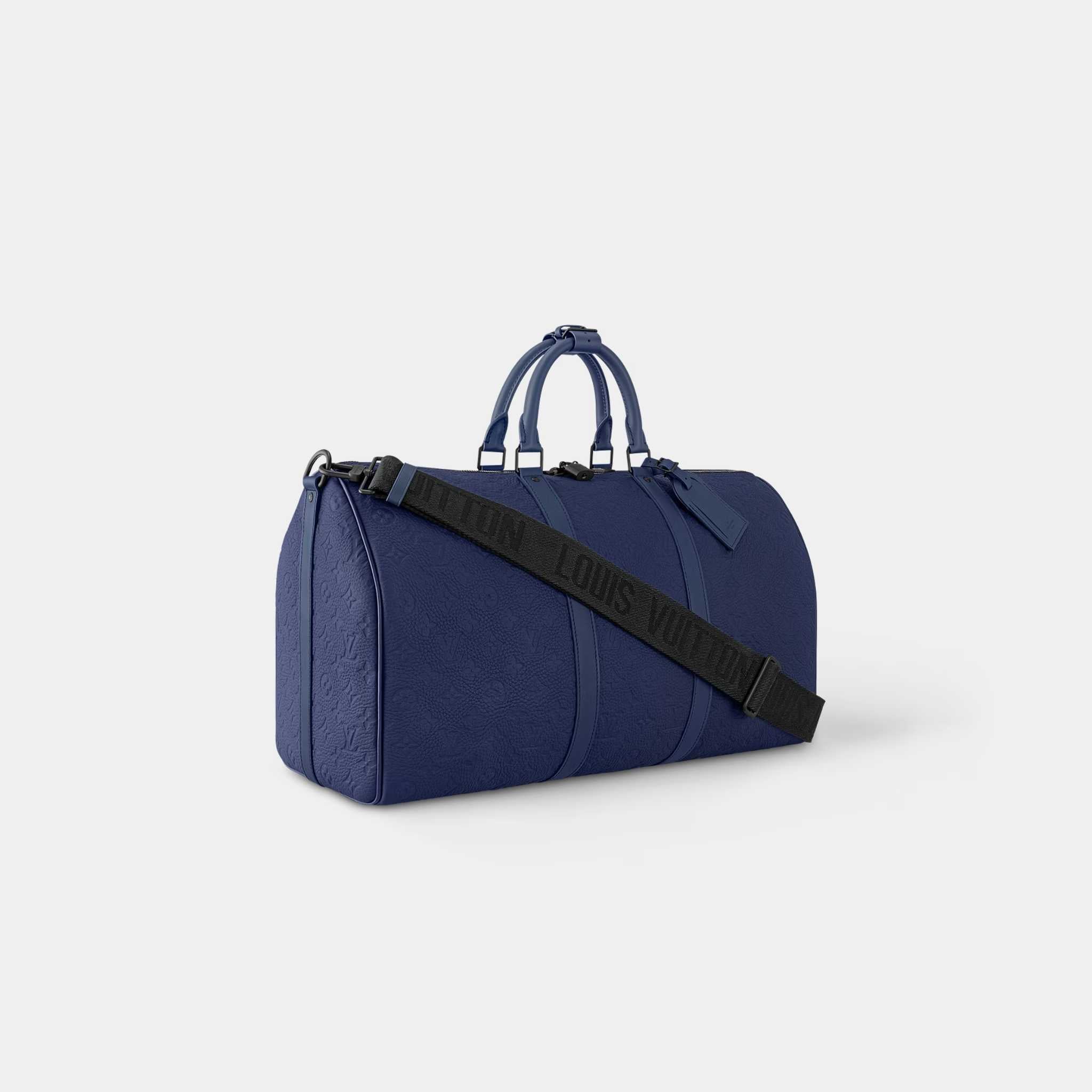 Louis Vuitton Keepall Bandoulière 50 Monogram Taurillon Leather, Bleu Nuit, Side