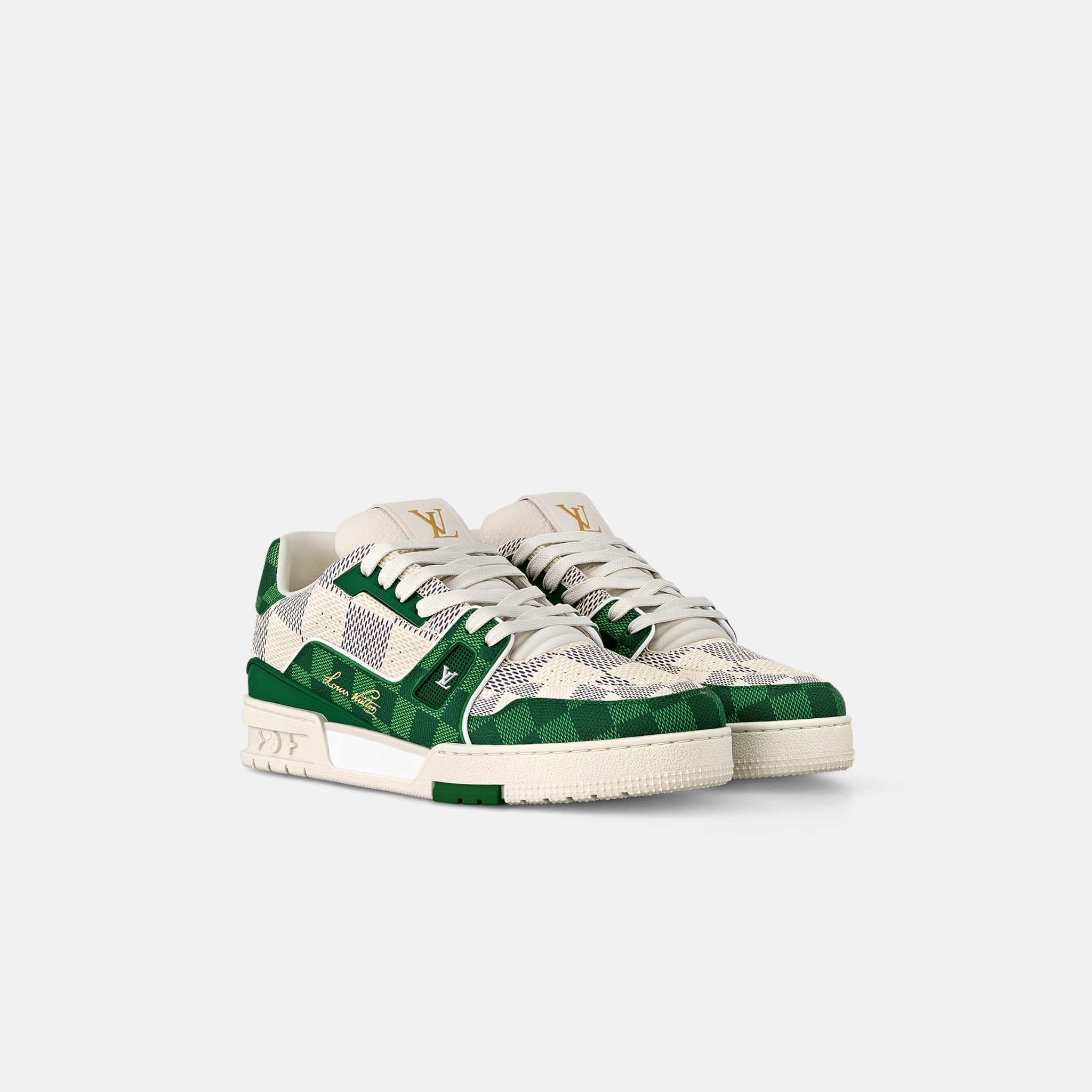 Louis Vuitton LV Trainer Sneaker Damier Grained Calf Leather, Green, Front