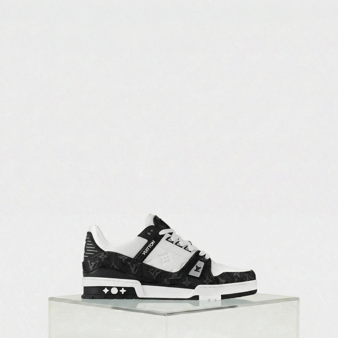 Louis Vuitton LV Trainers Monogram Denim and Monogram Calf Leather, Black, Side