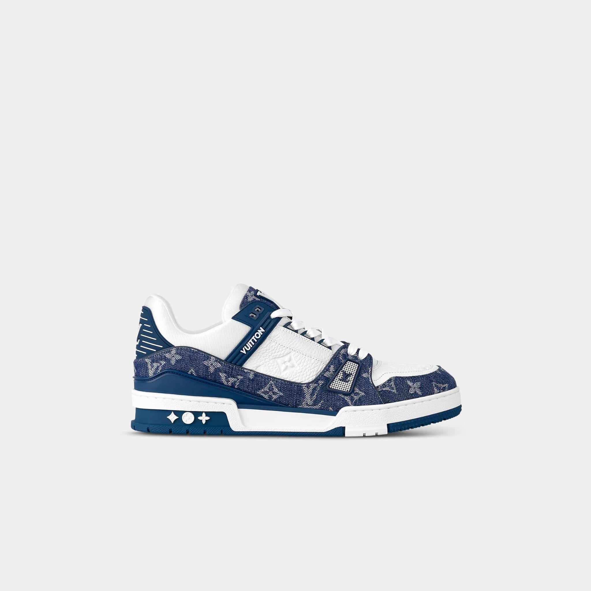 Louis Vuitton LV Trainers Monogram Denim and Monogram Calf Leather, Blue, Side