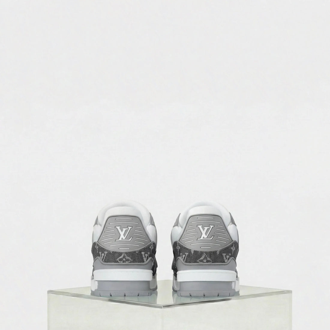 Louis Vuitton LV Trainers Monogram Denim and Monogram Calf Leather, Grey, Back