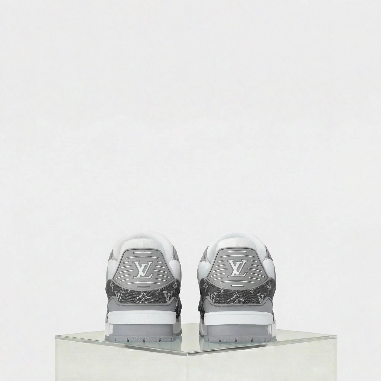 Louis Vuitton LV Trainers Monogram Denim and Monogram Calf Leather, Grey, Back