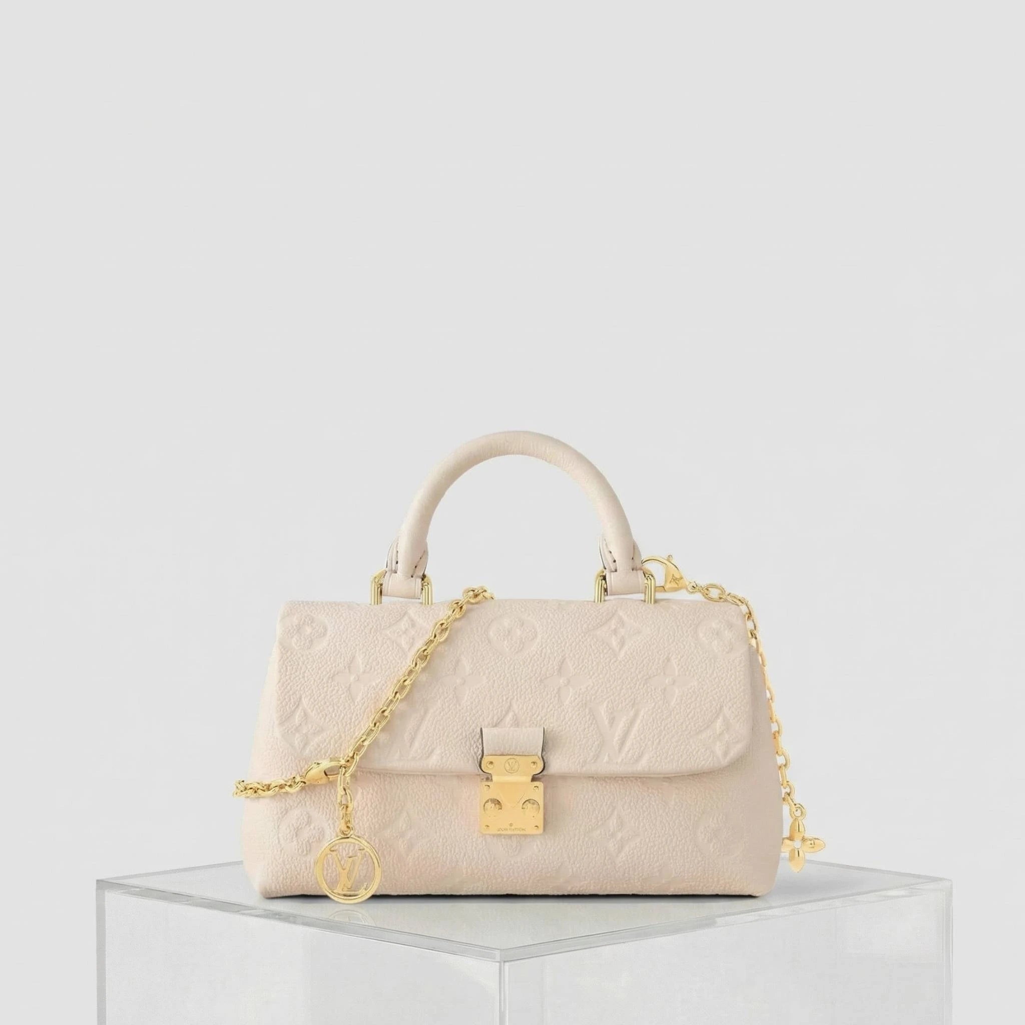 Louis Vuitton Nano Madeleine Handbag Monogram Empreinte Leather, Cream, Front