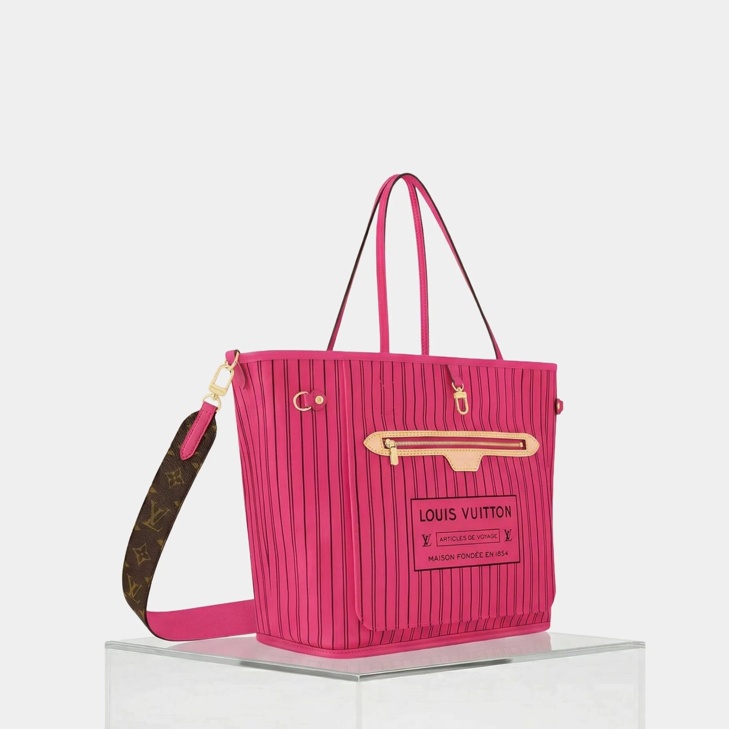Louis Vuitton Neverfull Bandoulière Monogram Inside Out MM Handbag, Pondichery Pink, Side