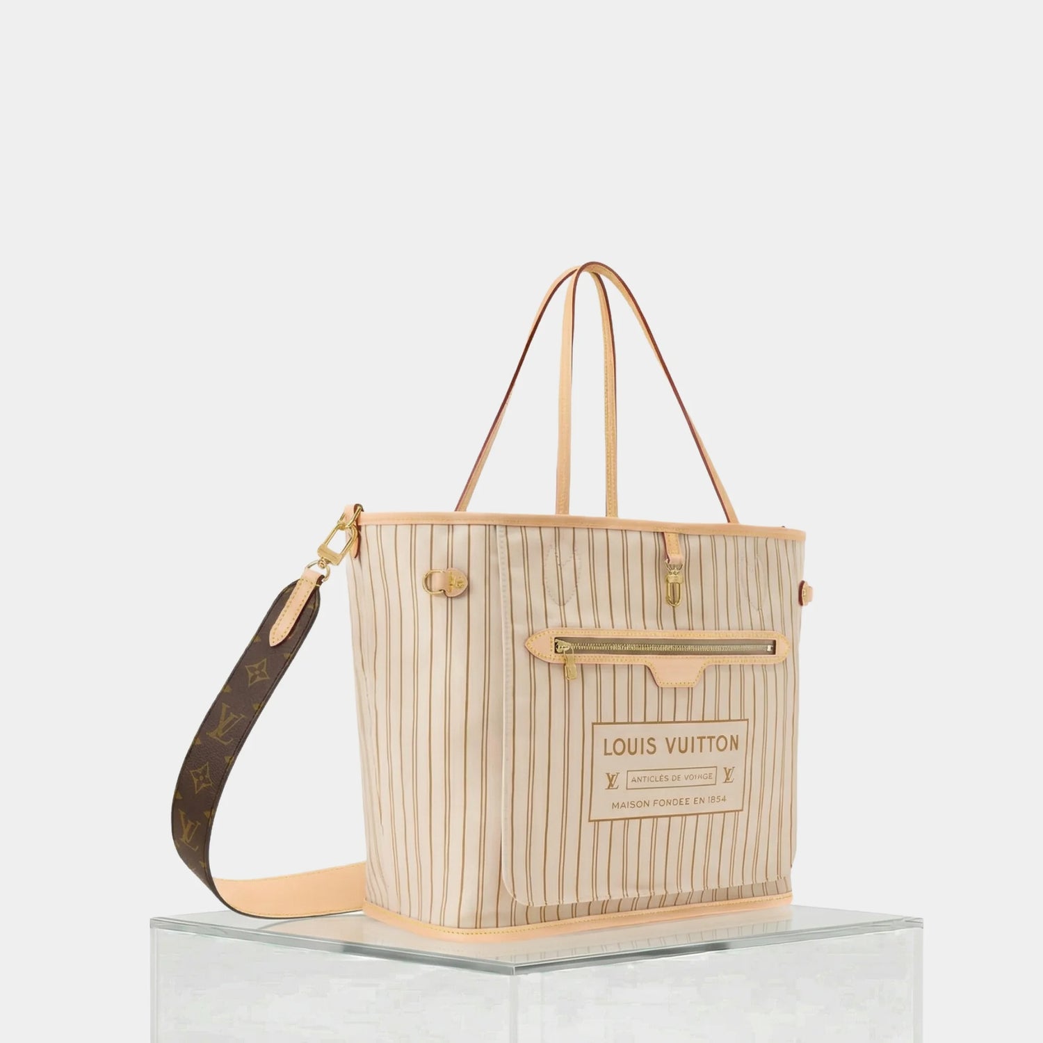 Louis Vuitton Neverfull Bandoulière Monogram Inside Out MM Handbag, Sand, Side