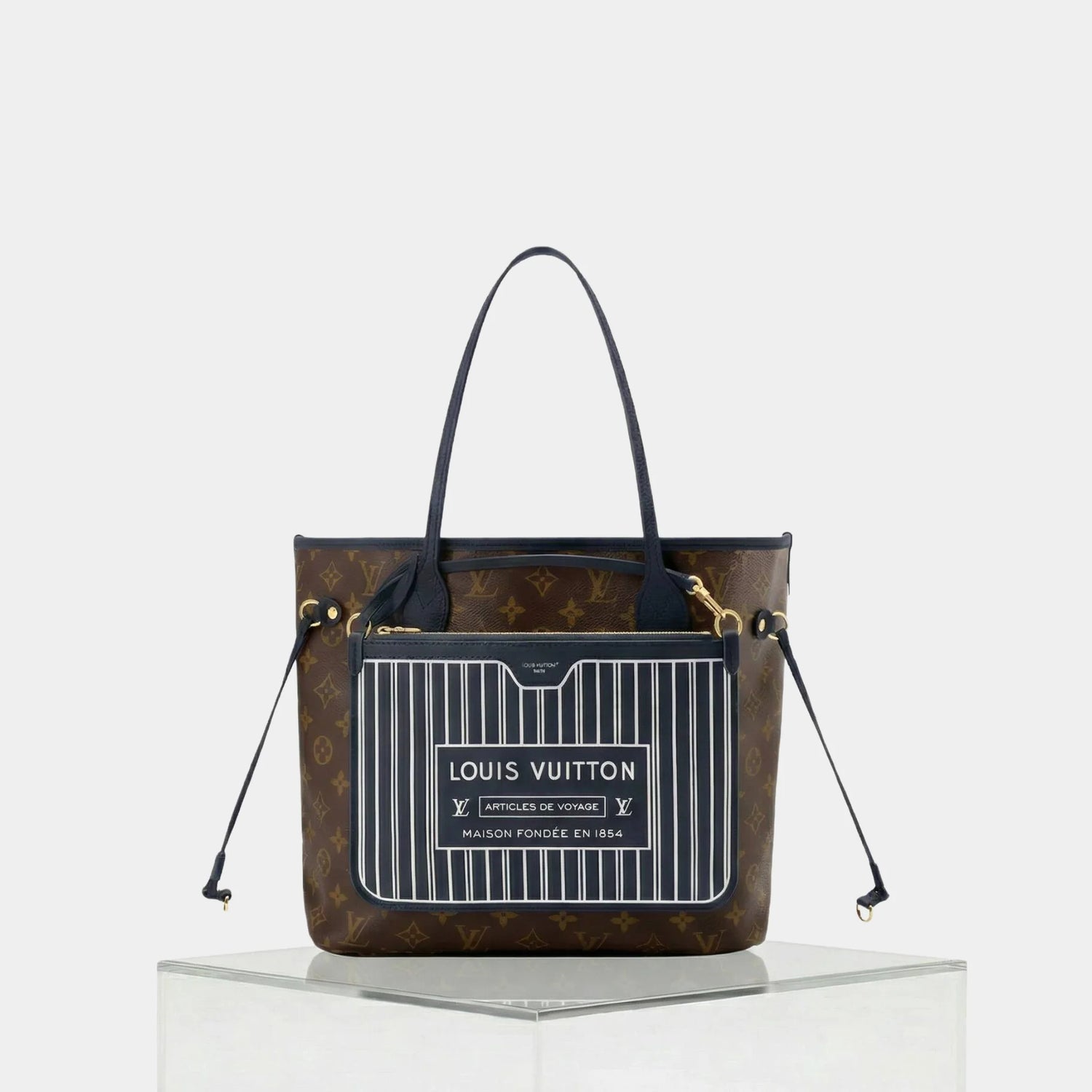 Louis Vuitton Neverfull Inside Out MM Handbag, Marine, Front