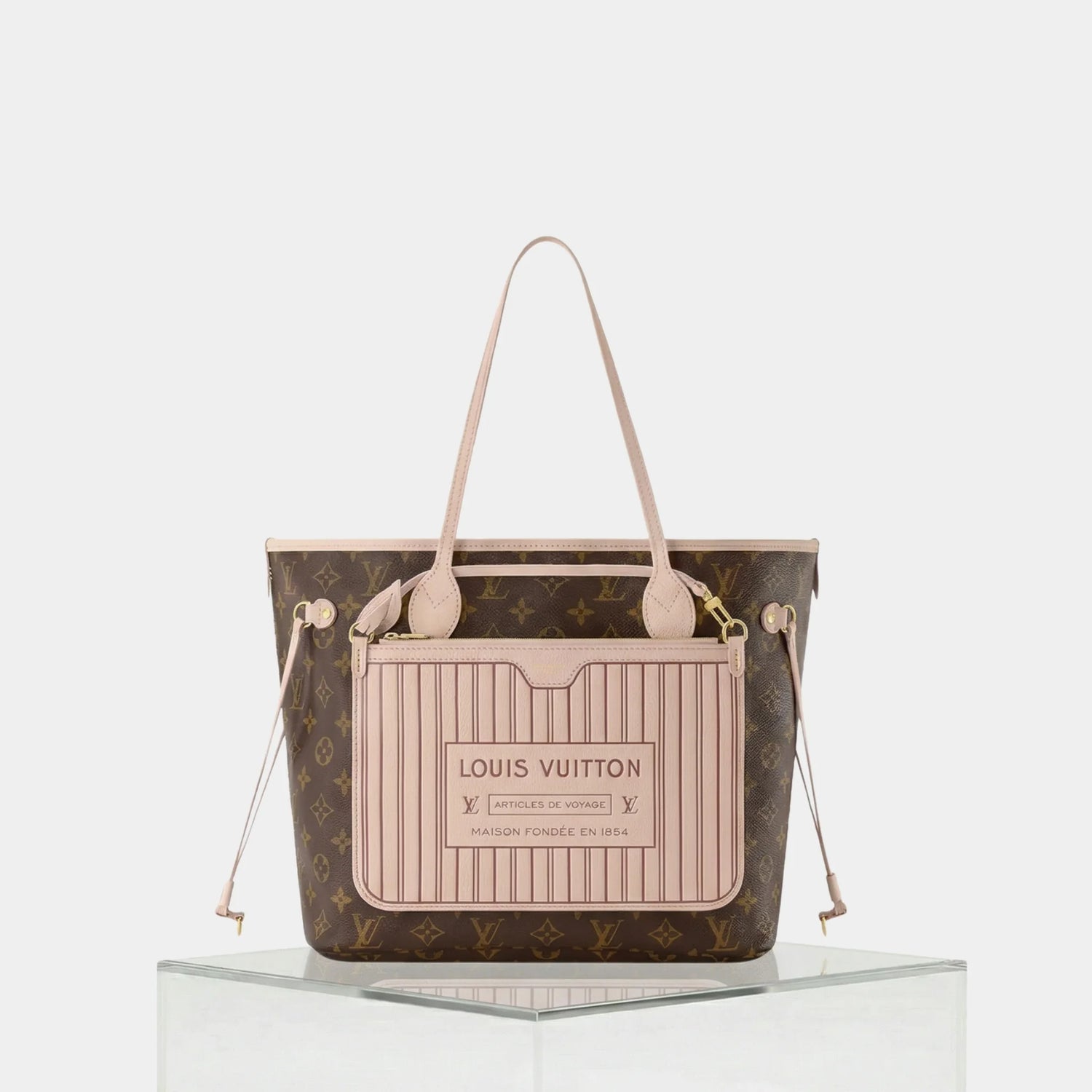 Louis Vuitton Neverfull Inside Out MM Handbag, Sand, Front