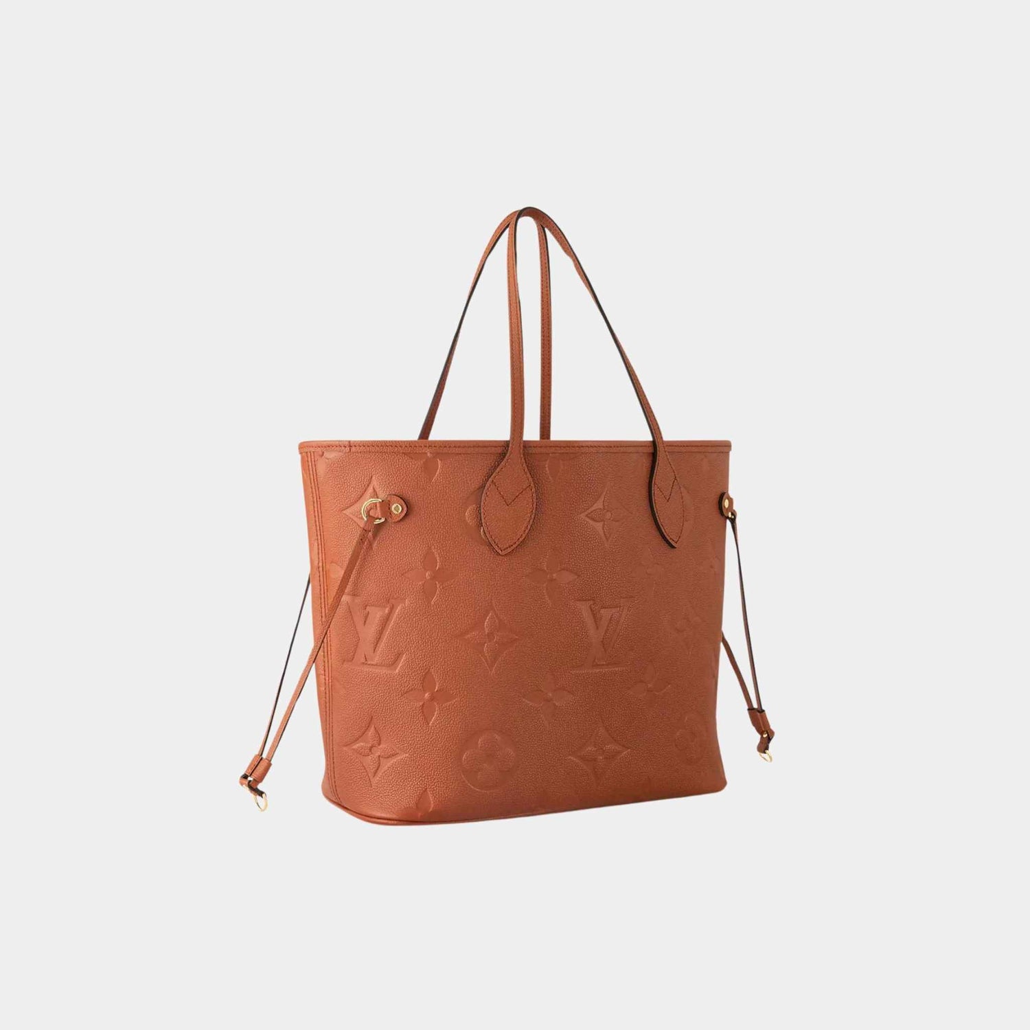 Louis Vuitton Neverfull MM Embossed Grained Cowhide Leather Handbag, Cognac, Side