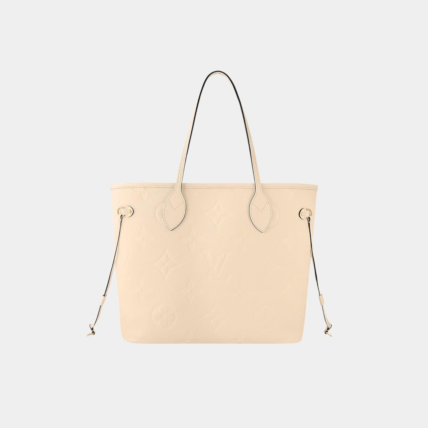 Louis Vuitton Neverfull MM Embossed Grained Cowhide Leather Handbag, Creme, Front