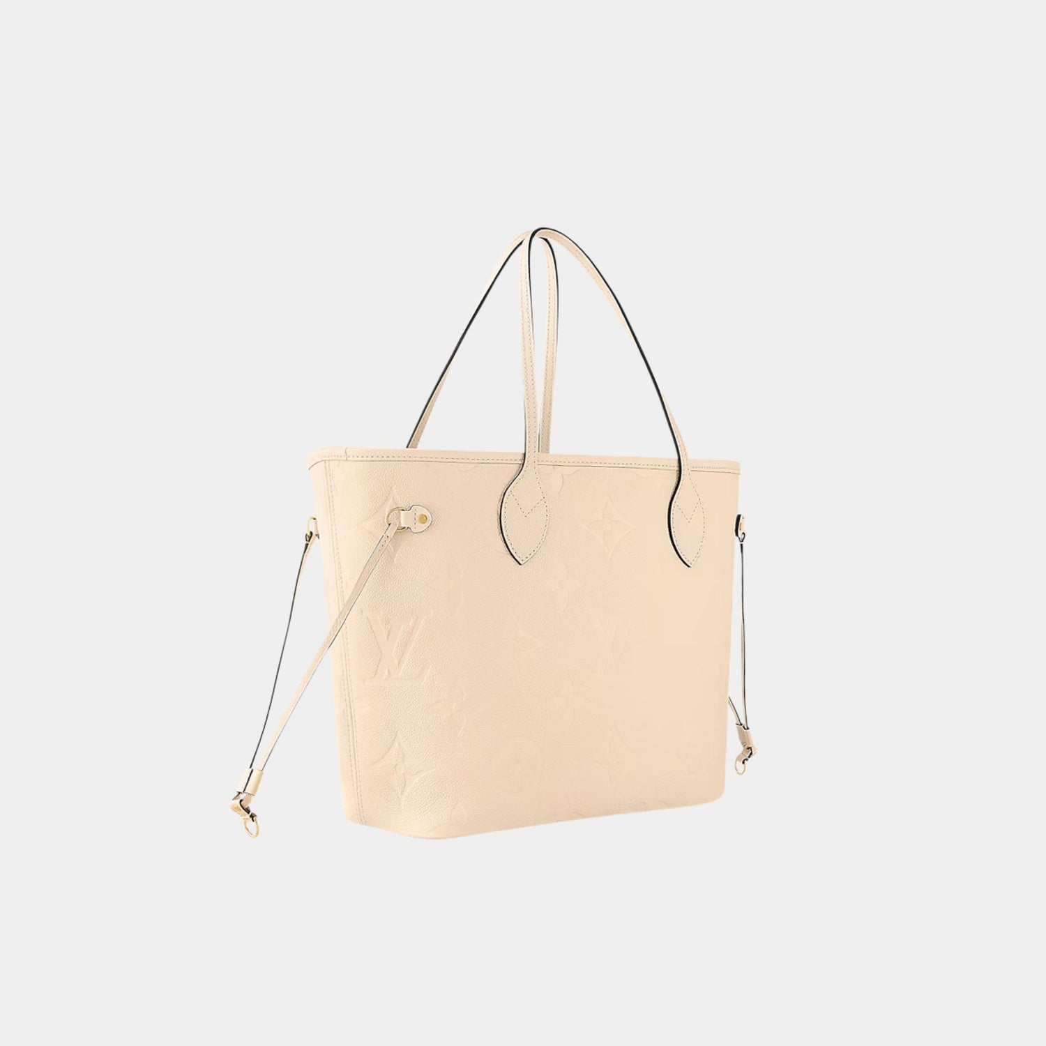 Louis Vuitton Neverfull MM Embossed Grained Cowhide Leather Handbag, Creme, Side