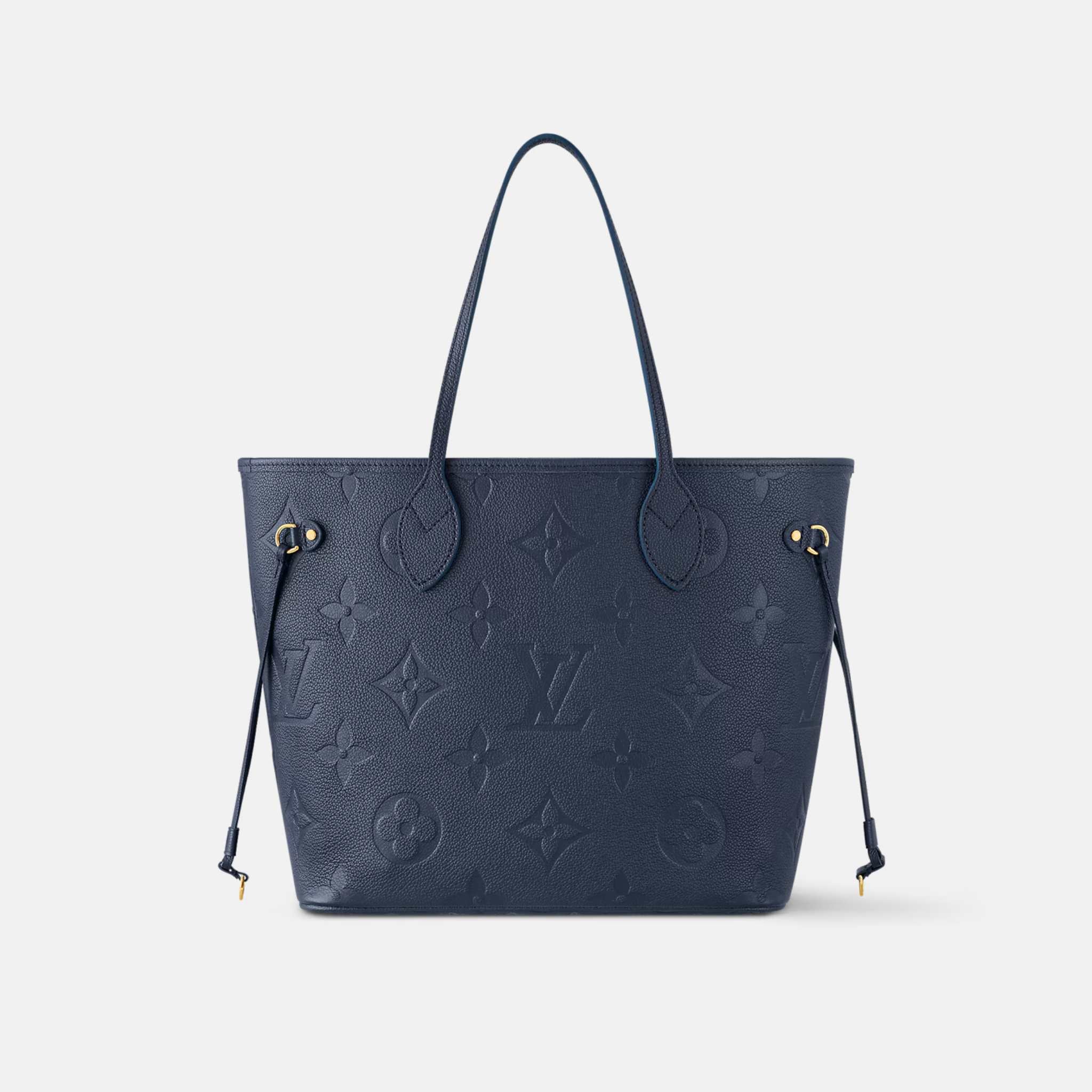 Louis Vuitton Neverfull MM Embossed Grained Cowhide Leather, Navy, Front